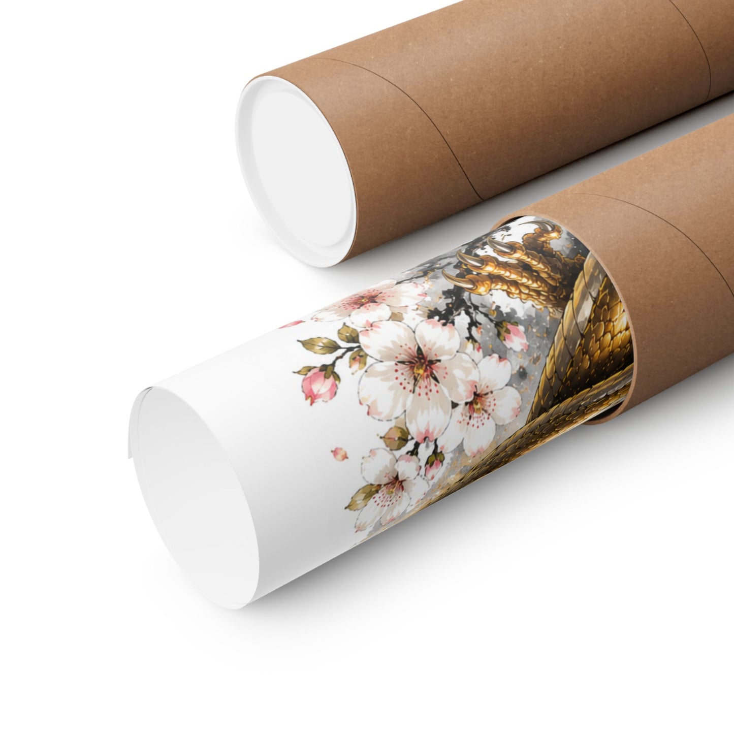 Golden Dragon & Red Moon Matte Poster — Japanese Cherry Blossom Wall Art
