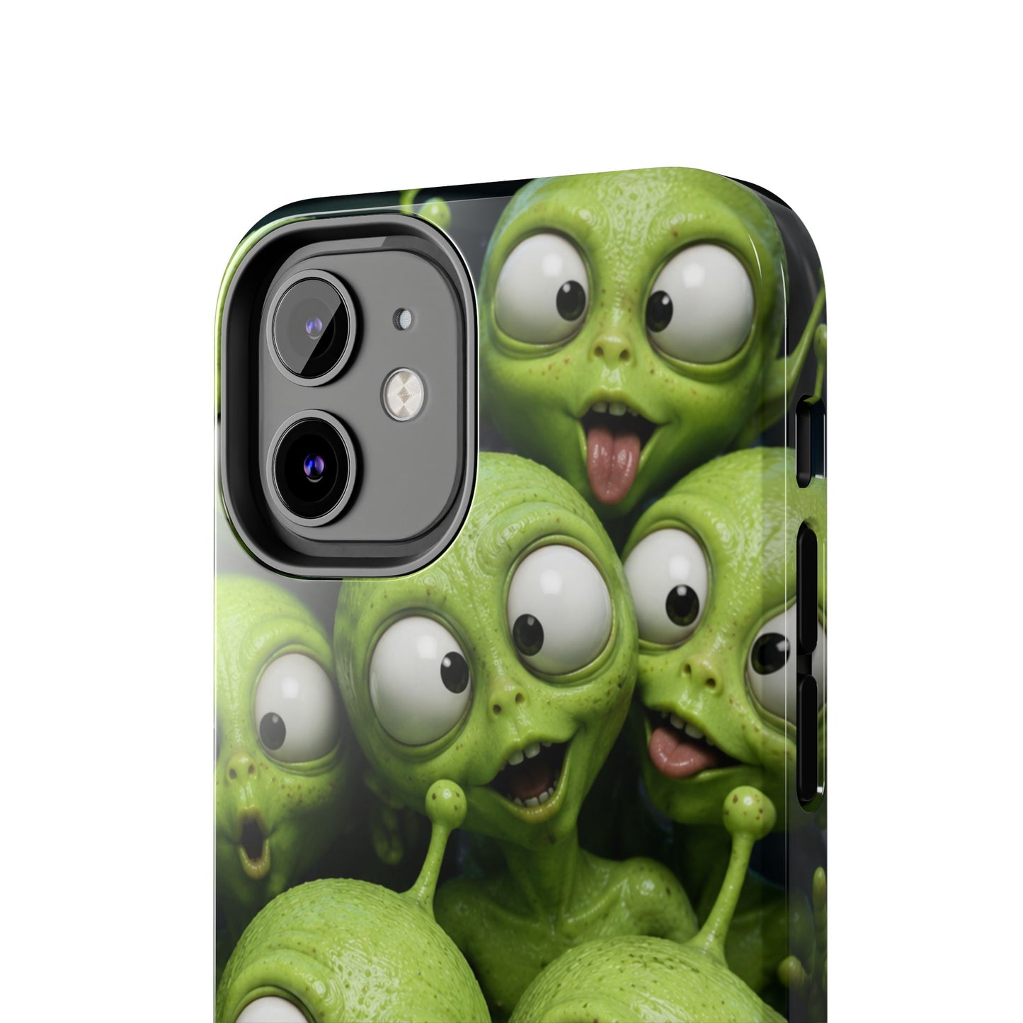 Alien Selfie Tough Phone Case — Cute Green Cartoon Aliens Protective Cover