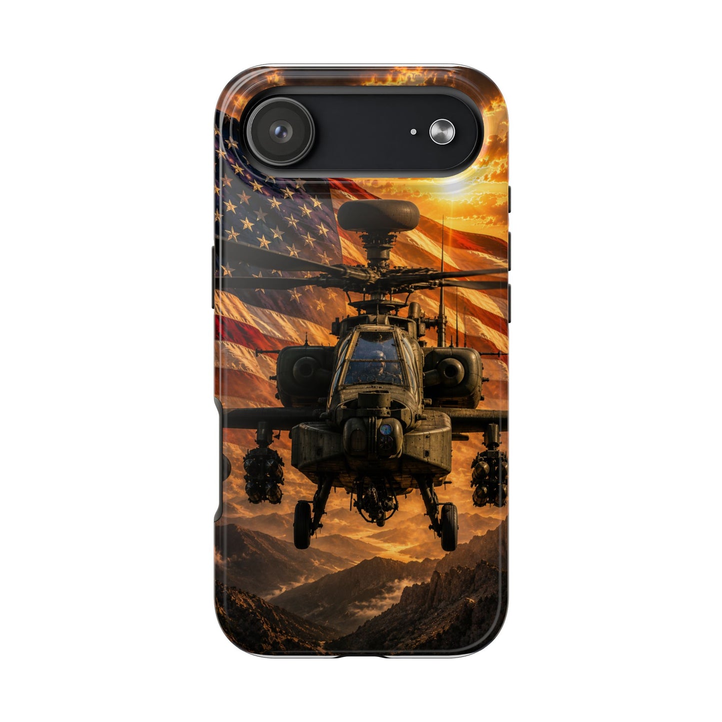 Military Apache Helicopter Phone Case — American Flag Sunset Tough Phone Case