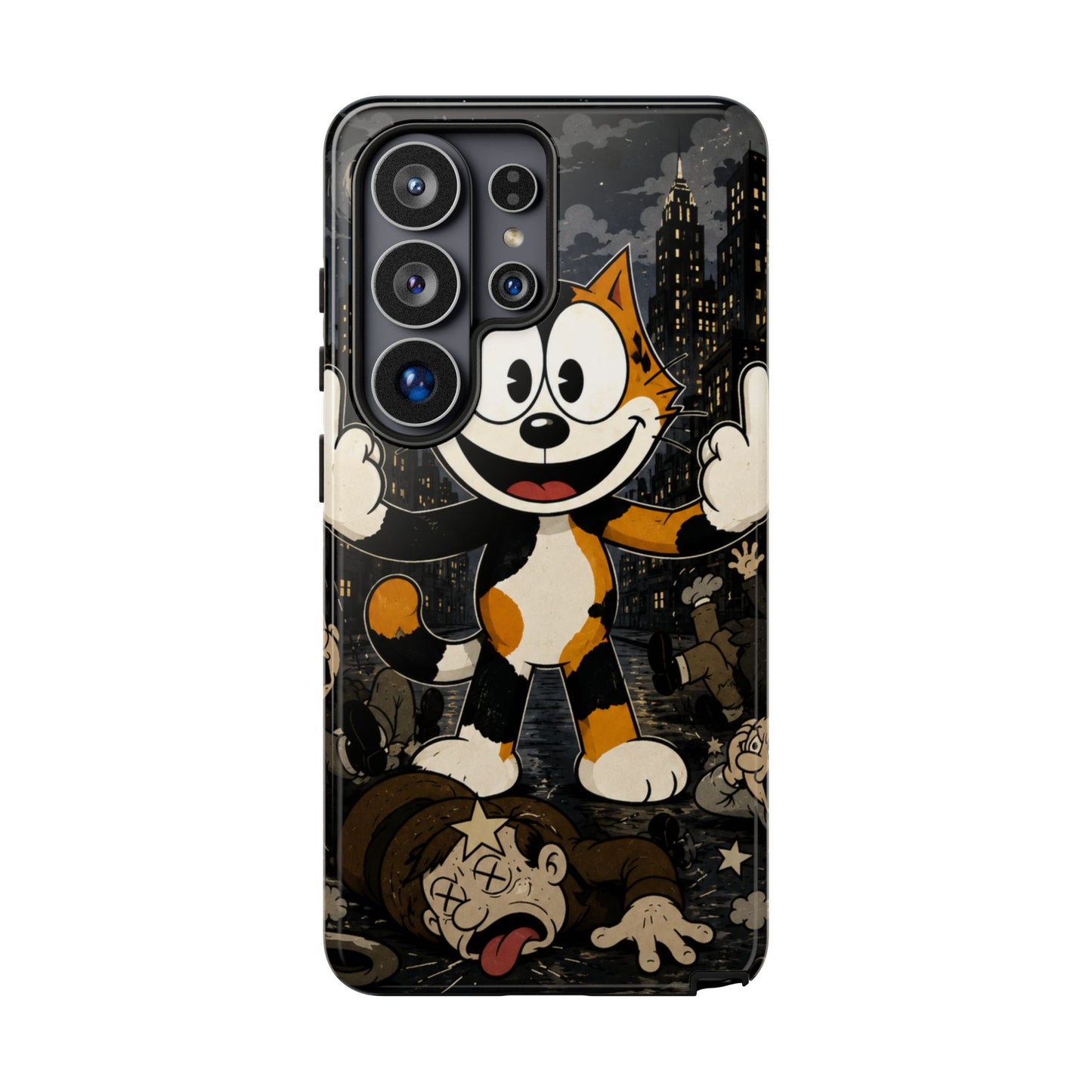 Vintage Cartoon Cat Phone Case — Edgy Felix-Style Illustration