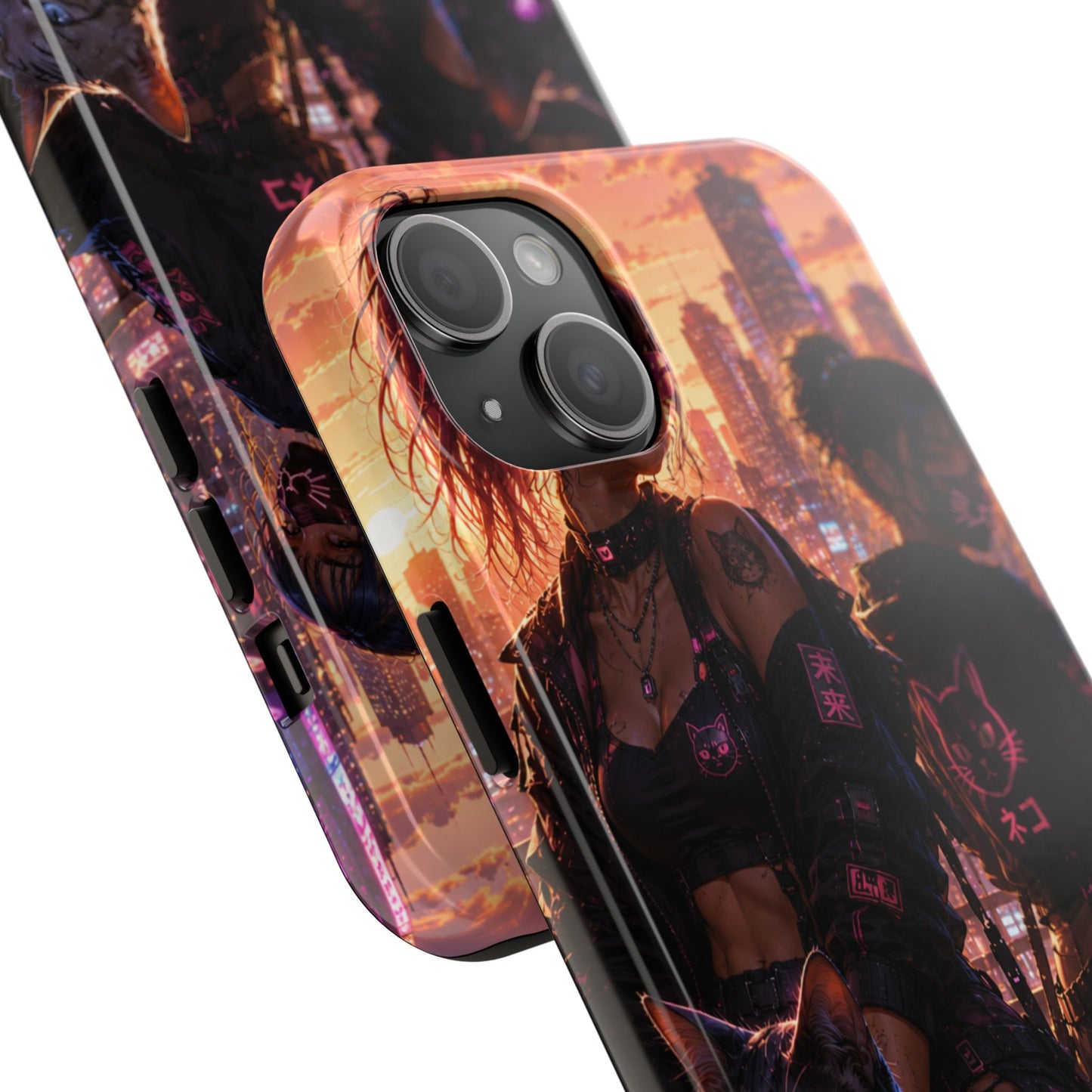 Cyberpunk Pack: Tough Phone Case with Neon Panther & City Sunset