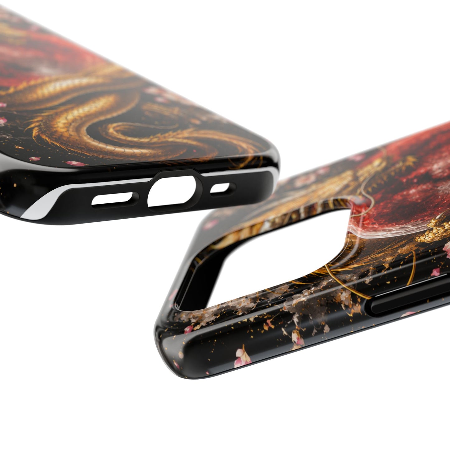 Golden Dragon Moon Tough Phone Case — Cherry Blossoms & Red Moon Protective Cover