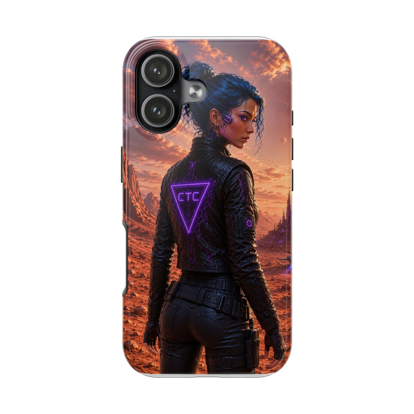 Cyberpunk Woman Tough Phone Case — Neon CTC Logo Protective Cover