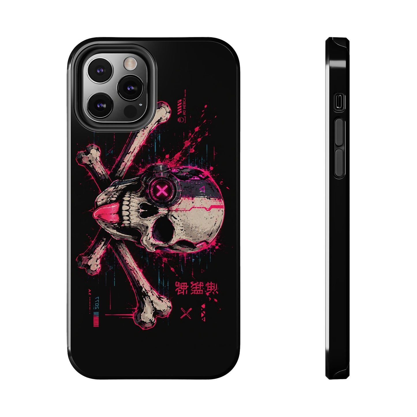 Skull & Crossbones Tough Phone Case — Neon Cyberpunk Skull Design