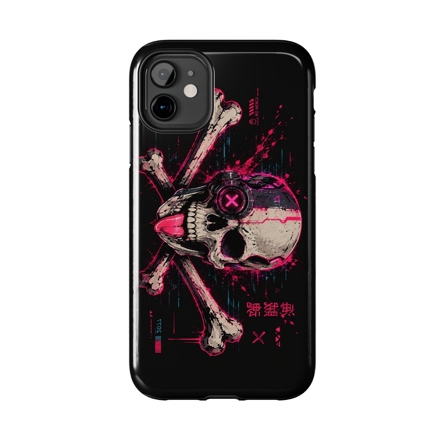 Skull & Crossbones Tough Phone Case — Neon Cyberpunk Skull Design