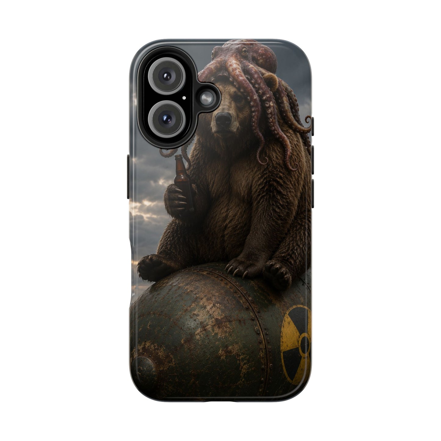 Tough Phone Case — Post‑Apocalyptic Bear with Octopus Helmet on Nuclear Bomb