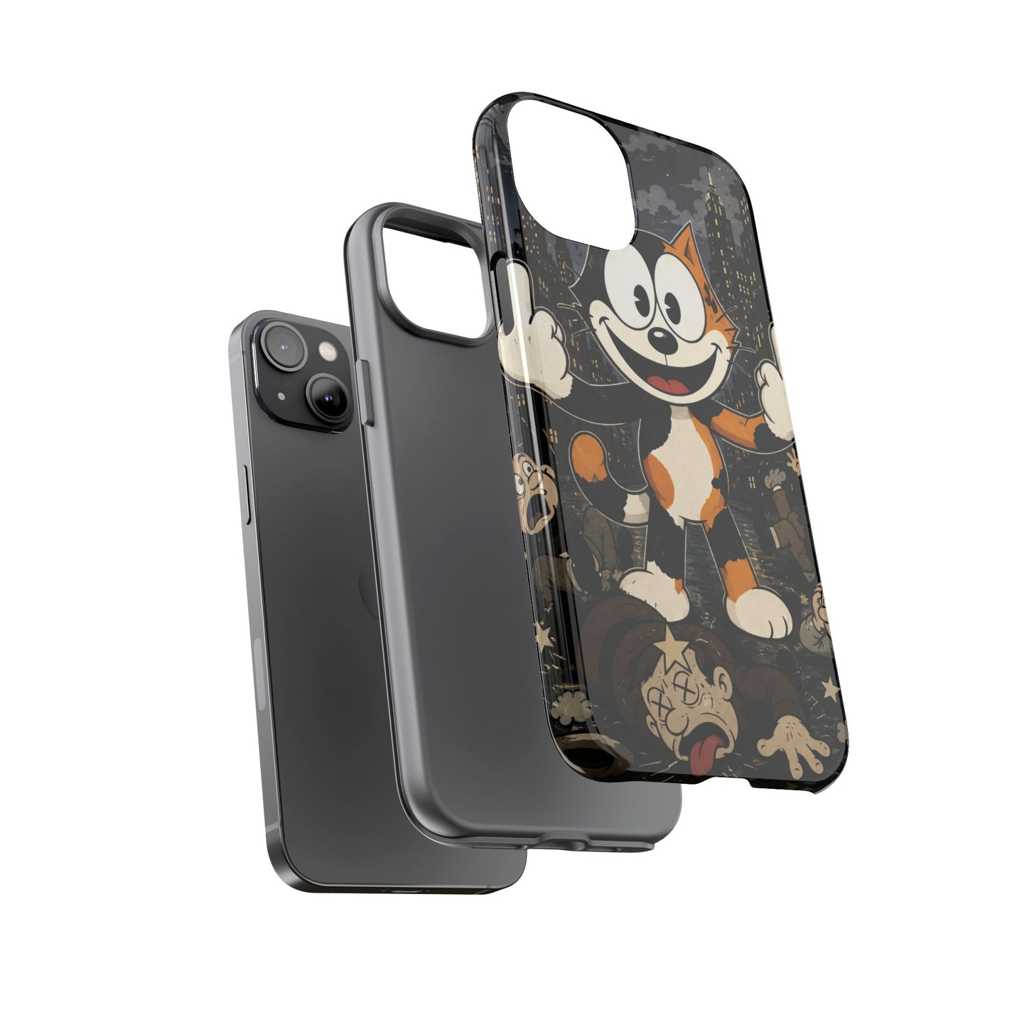 Vintage Cartoon Cat Phone Case — Edgy Felix-Style Illustration