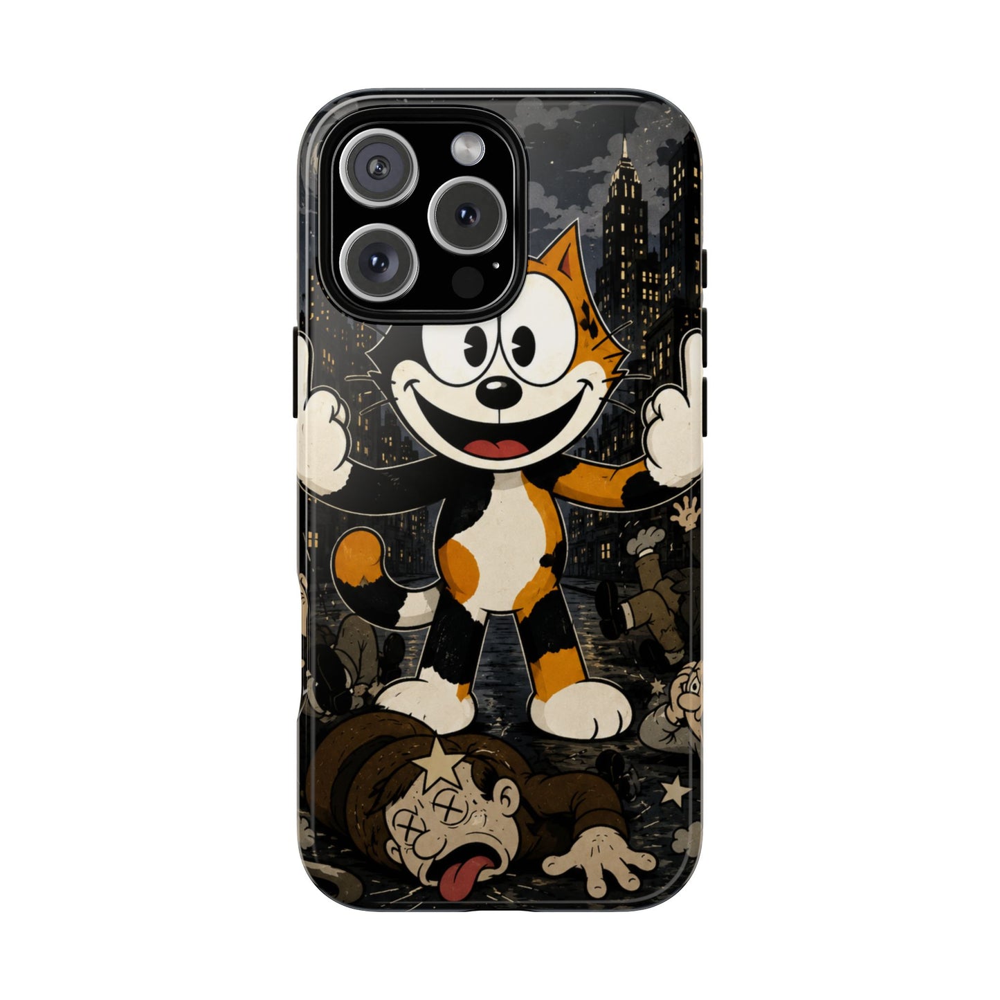 Vintage Cartoon Cat Phone Case — Edgy Felix-Style Illustration