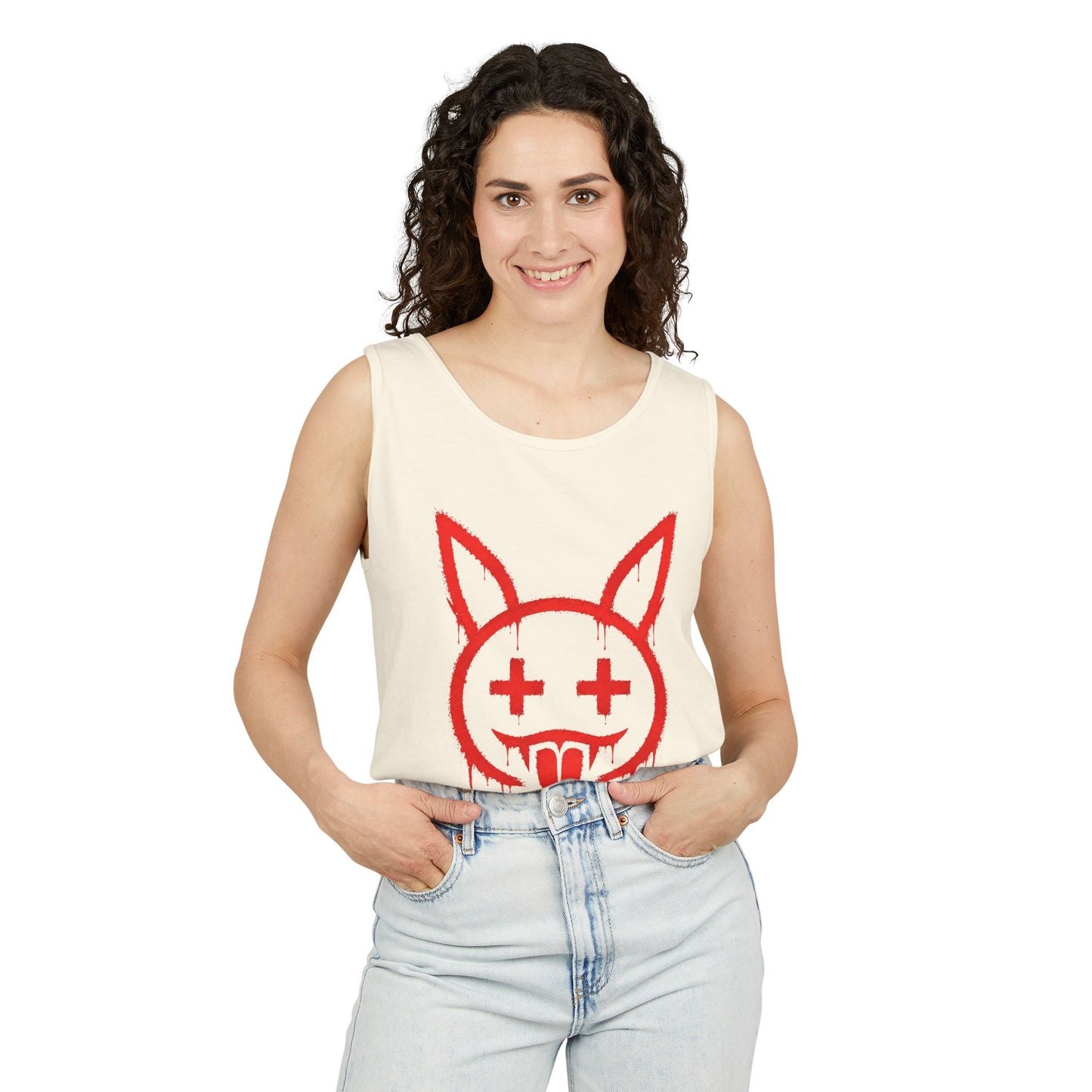 Graffiti Bunny Drip Tank Top,  Distressed Red Stencil Graphic