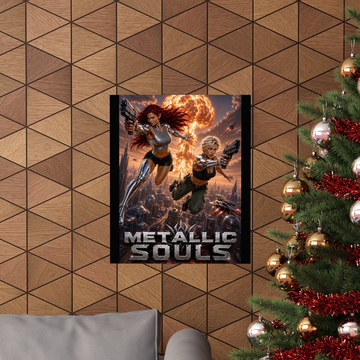 Metallic Souls Sci‑Fi Poster — Action Cyberpunk Movie Art