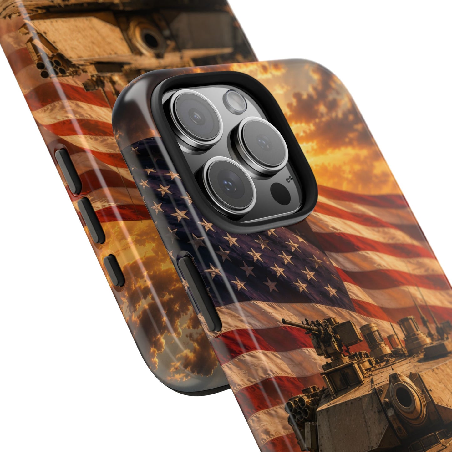 Patriotic Armor Phone Case — Military Tank with American Flag