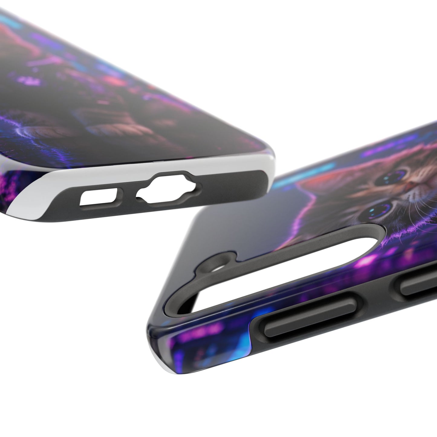 Cyberpunk Kitten Tough Phone Case — Neon Cat Protective Phone Cover