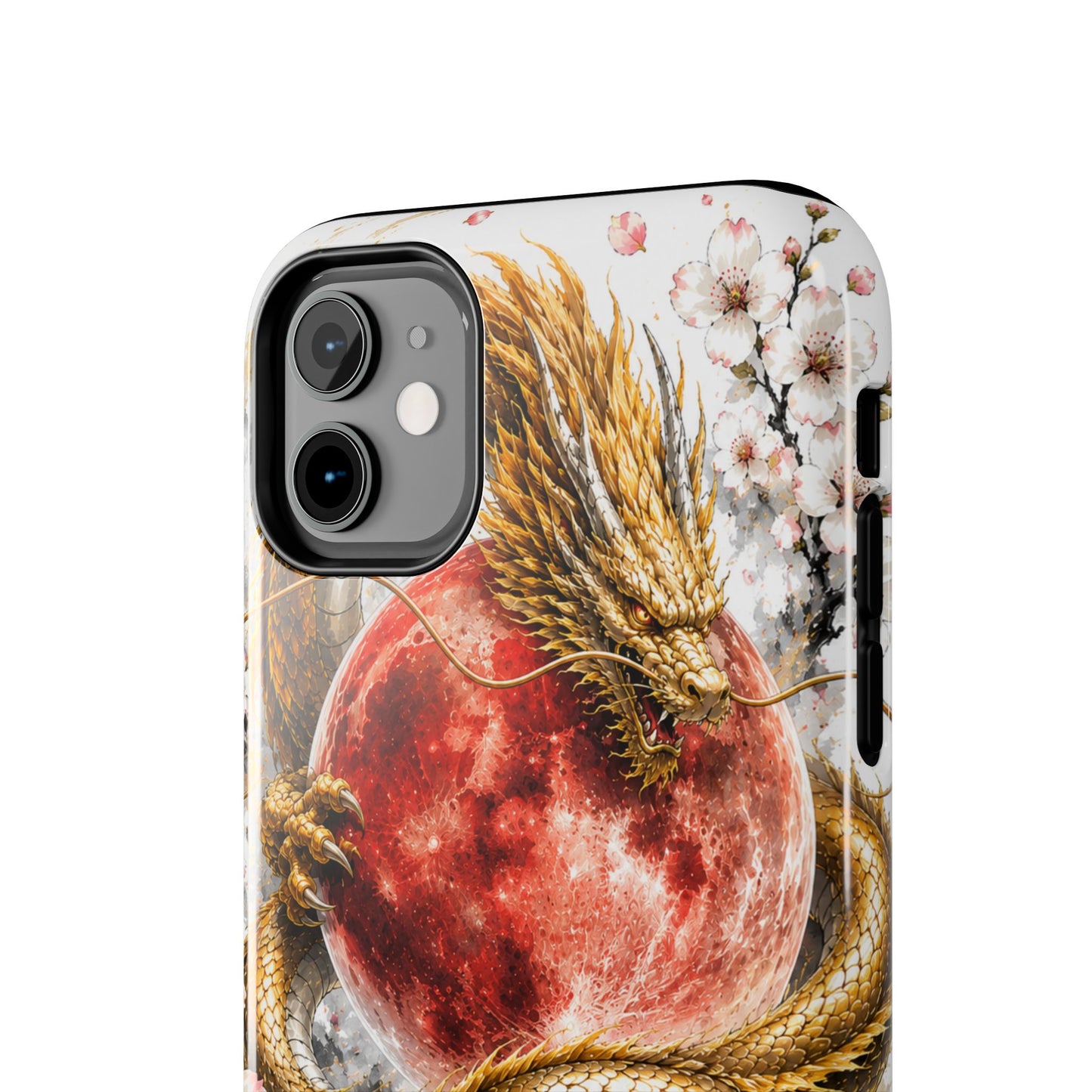 Golden Dragon Phone Case — Red Moon & Cherry Blossom Tough Phone Case