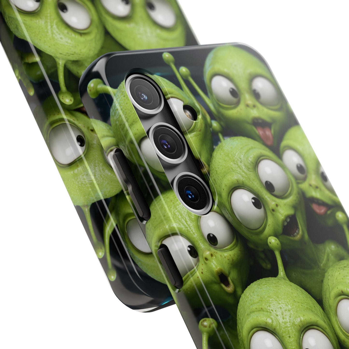 Alien Selfie Tough Phone Case — Cute Green Cartoon Aliens Protective Cover
