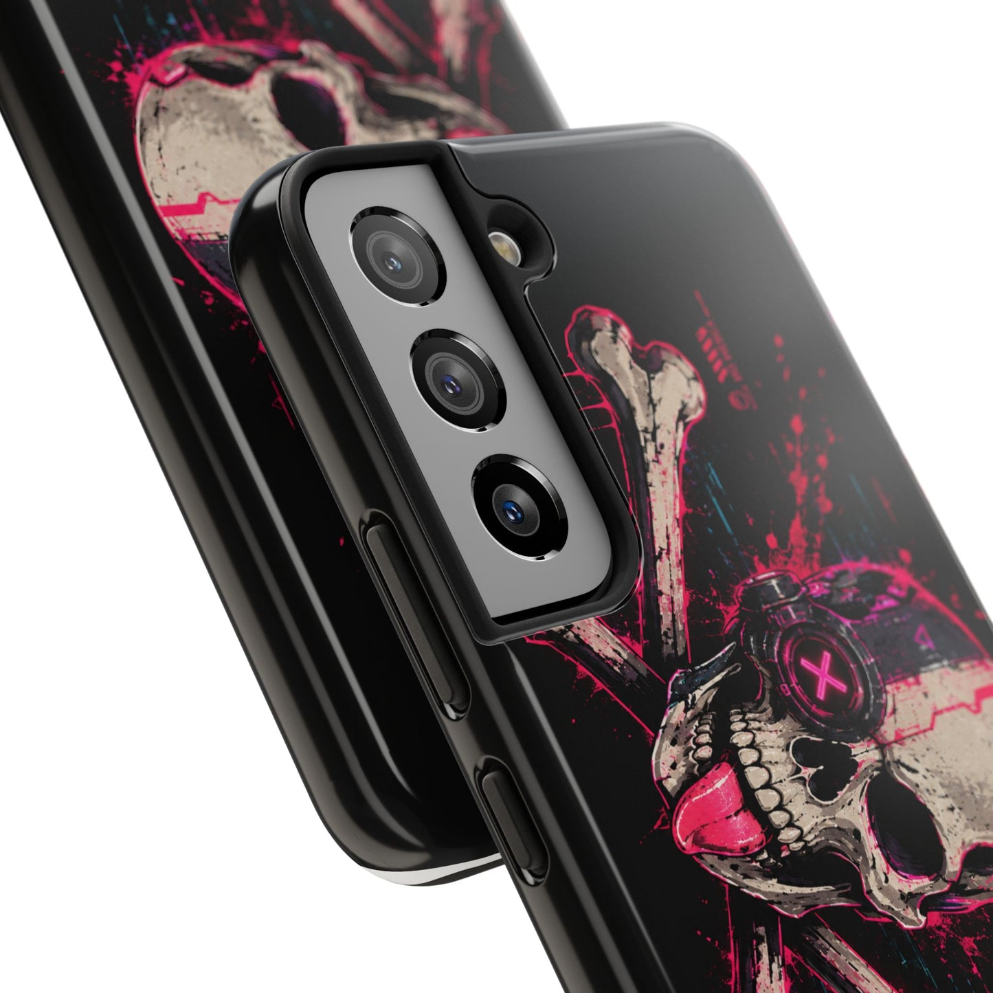 Skull & Crossbones Tough Phone Case — Neon Cyberpunk Skull Design