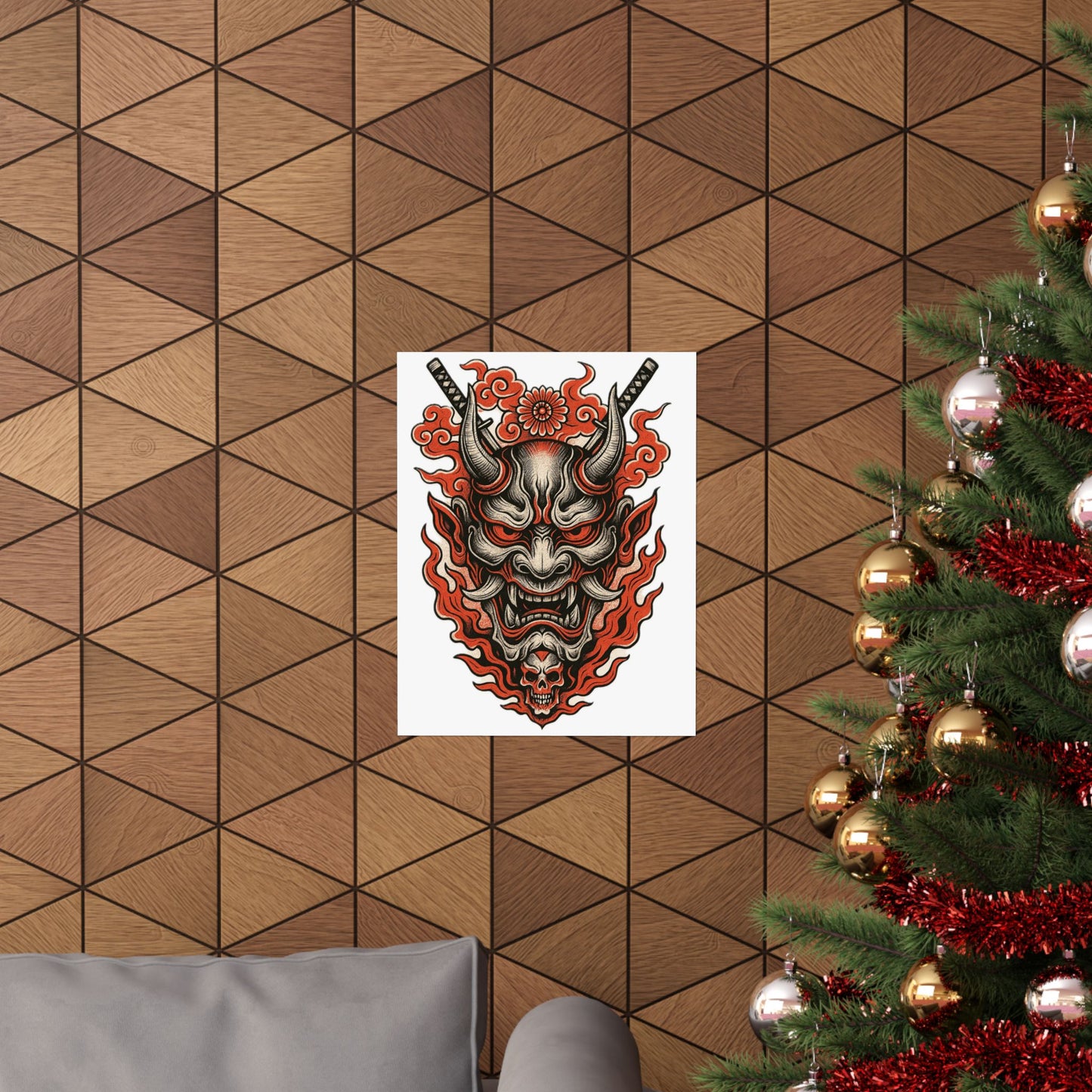 Hannya Demon Poster — Japanese Oni Mask Matte Vertical Art Print