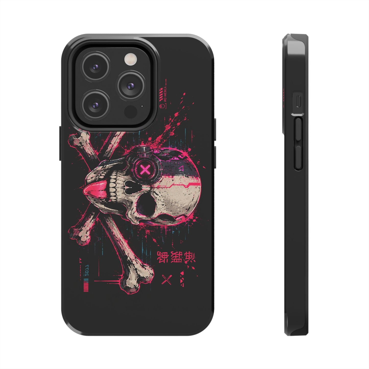 Skull & Crossbones Tough Phone Case — Neon Cyberpunk Skull Design