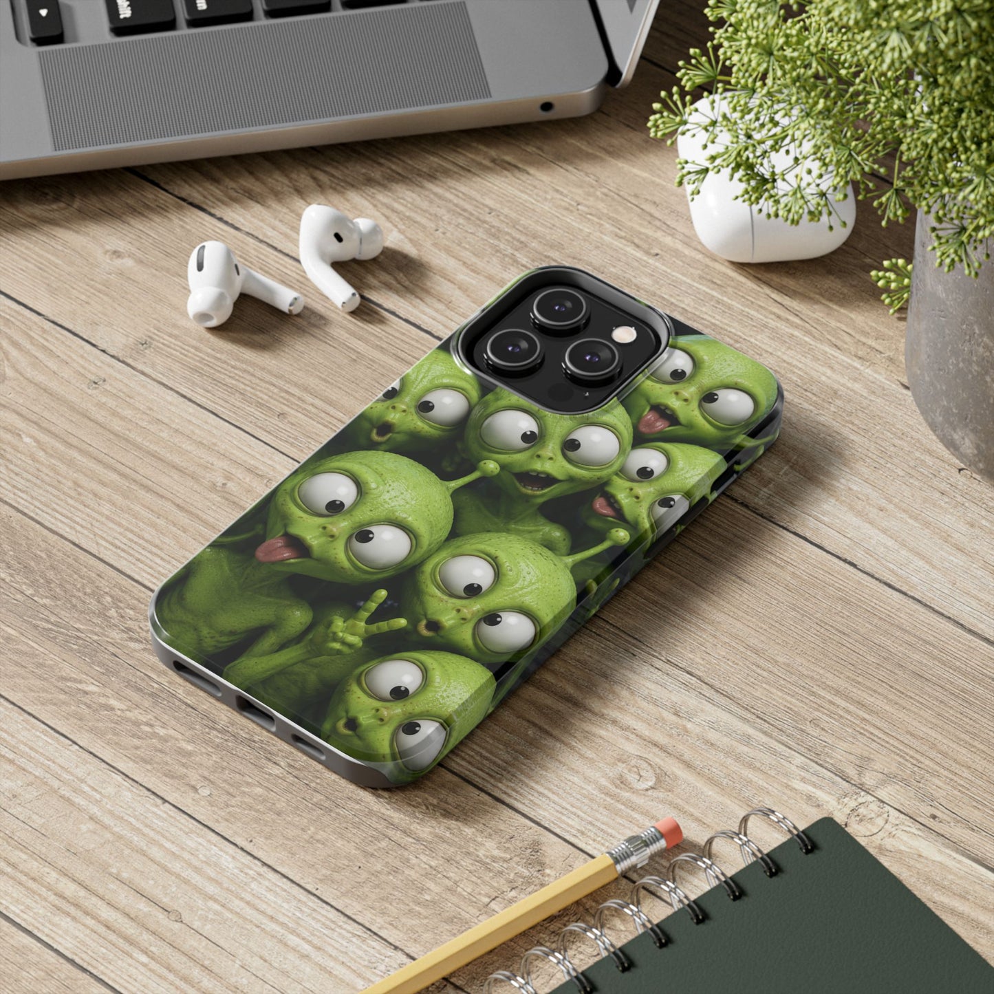 Alien Selfie Tough Phone Case — Cute Green Cartoon Aliens Protective Cover
