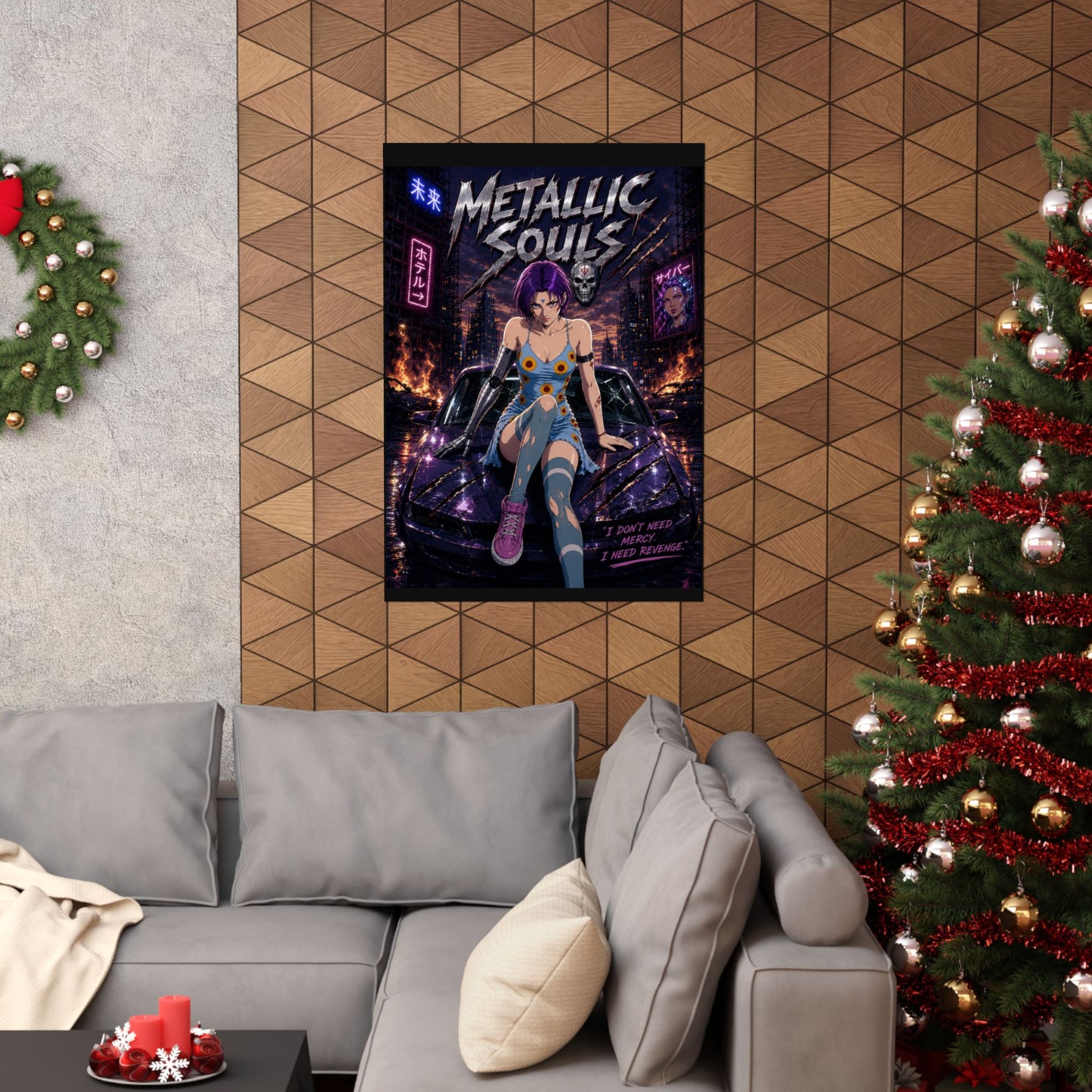 Metallic Souls Anime Poster — Cyberpunk Car Girl Matte Vertical Print