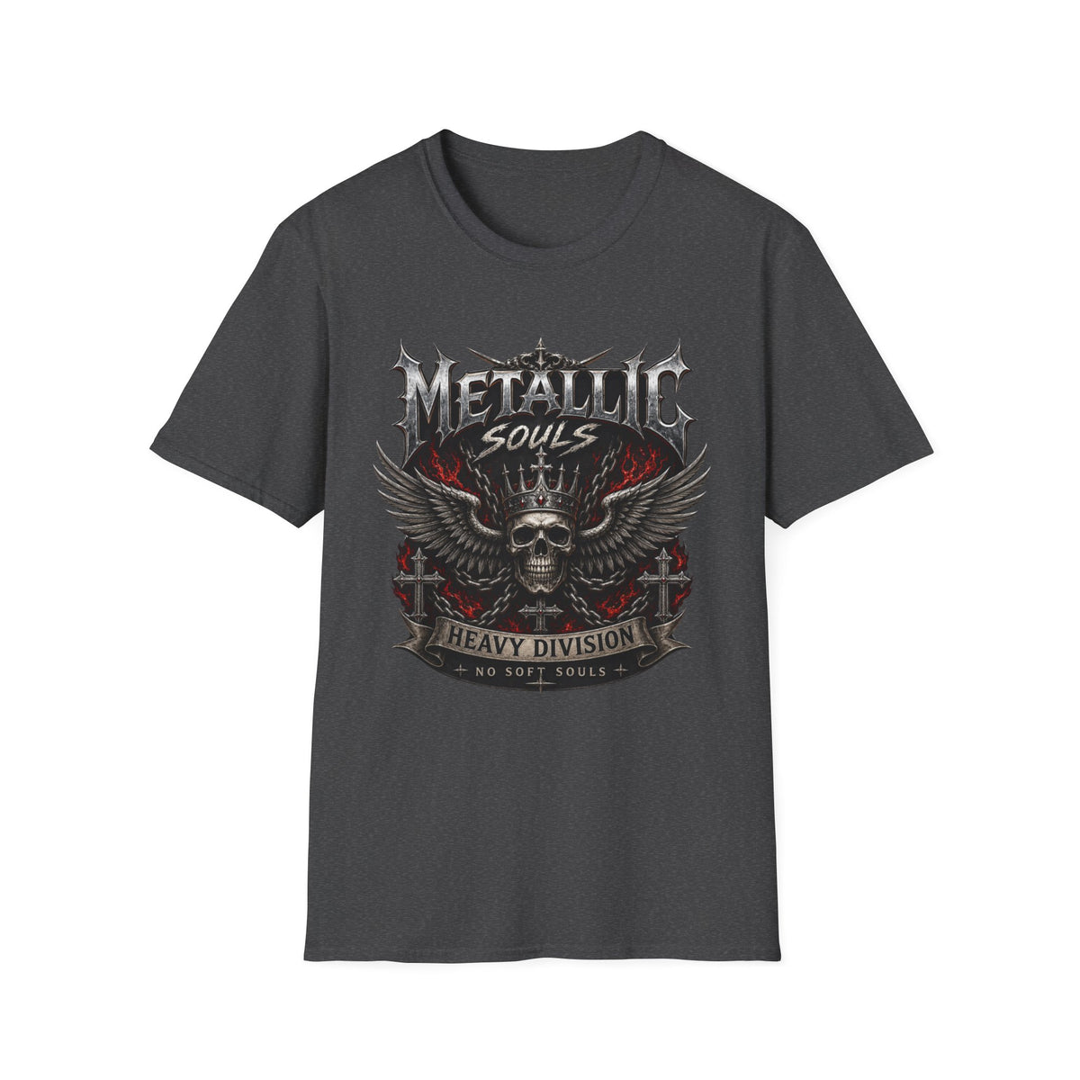 Metallic Souls Graphic T-Shirt — Gothic Skull & Wings Heavy Metal Tee