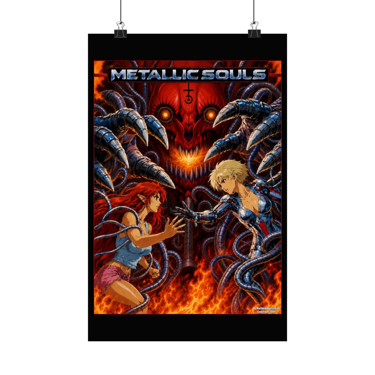 Metallic Souls Anime Poster — Matte Vertical Sci‑Fi Horror Art Print