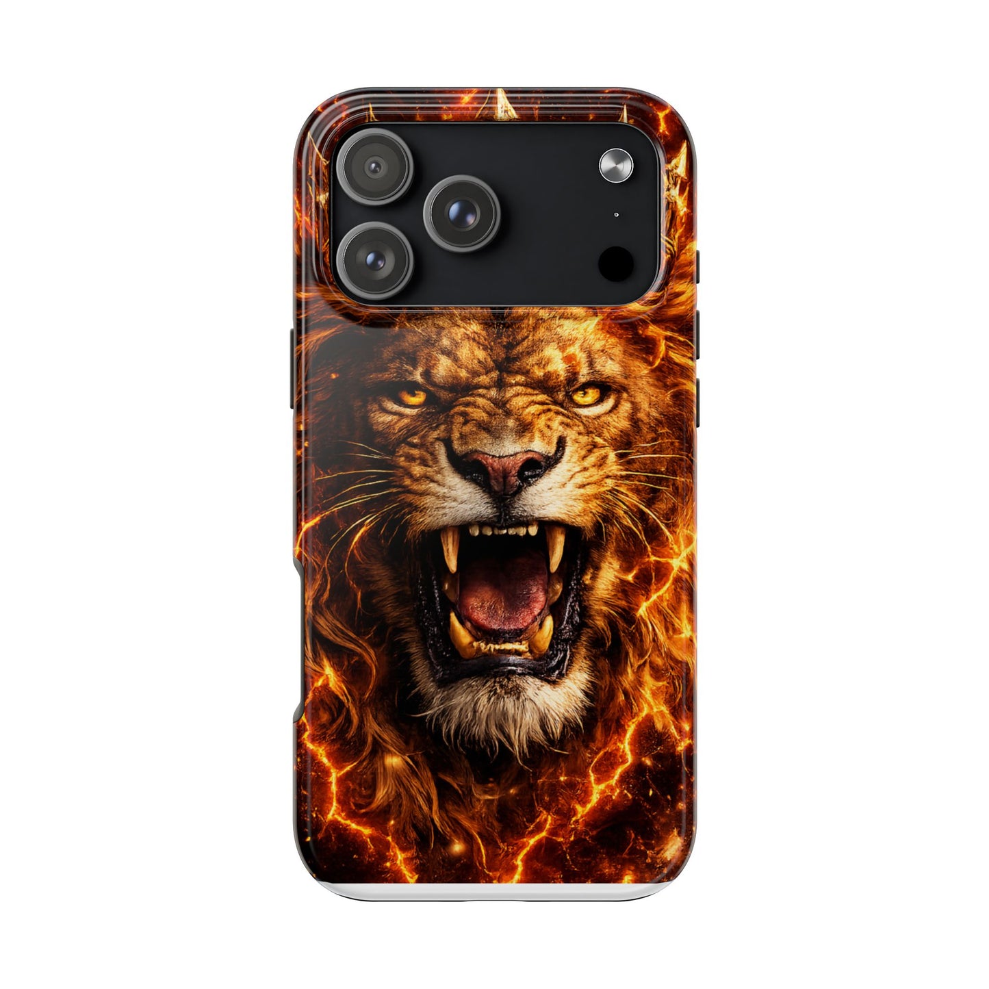 Fiery Lion King Tough Phone Case — Protective iPhone Case with Roaring Crown Design