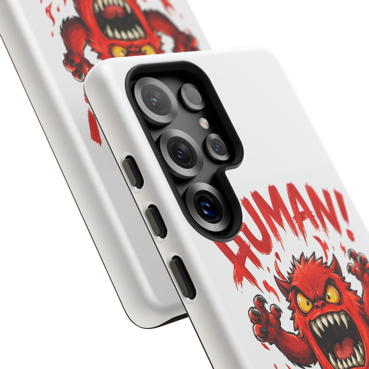 Angry Monster "HUMAN!" Phone Case — Cute Fiery Creature iPhone Cover