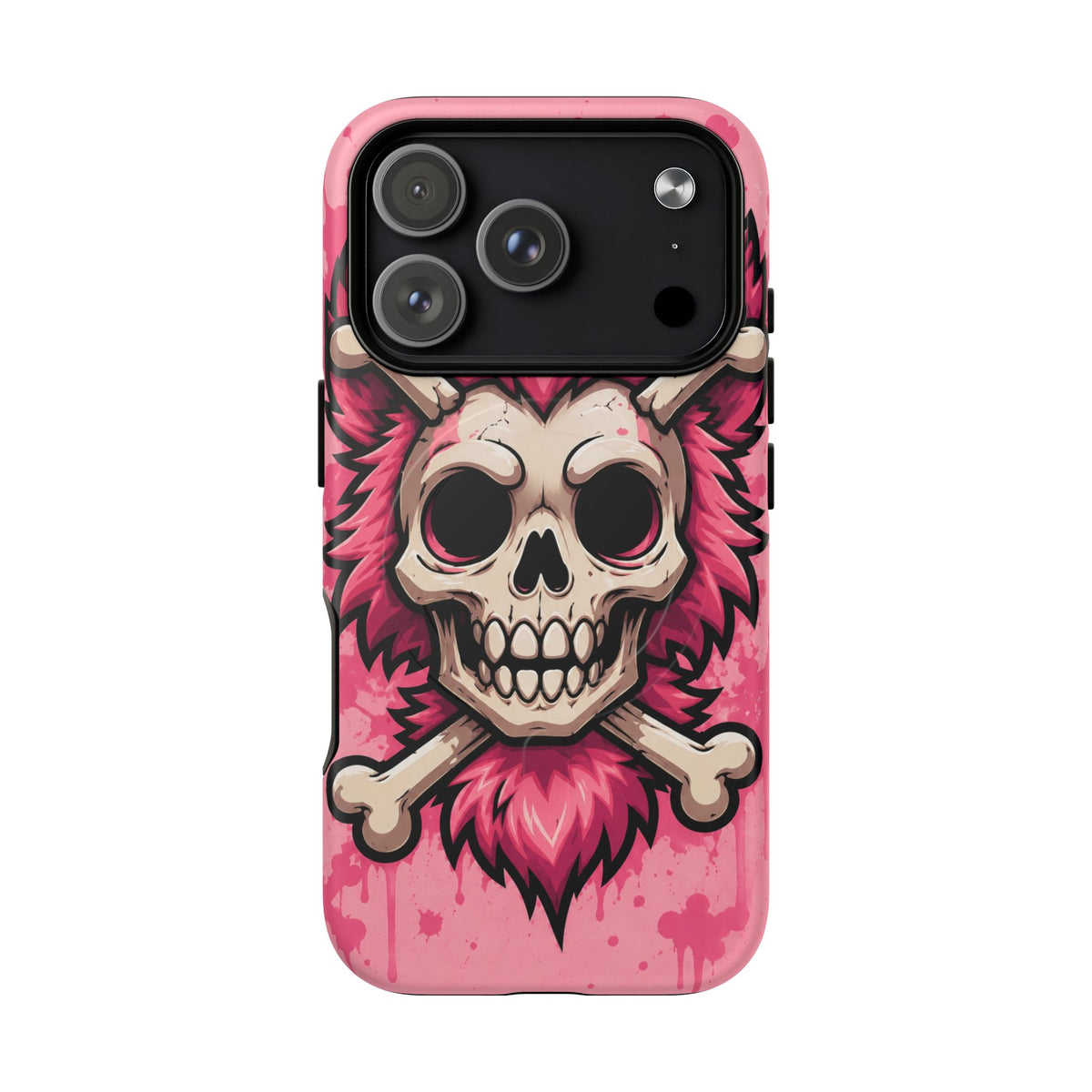 Pink Skull & Crossbones Tough Magnetic Phone Case — Punk Rock Protective Cover