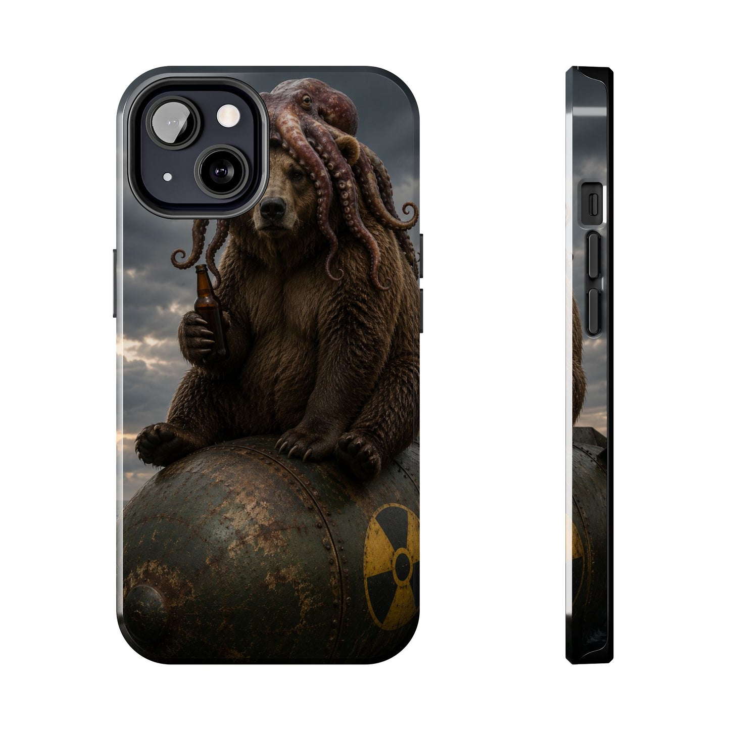 Tough Phone Case — Post‑Apocalyptic Bear with Octopus Helmet on Nuclear Bomb
