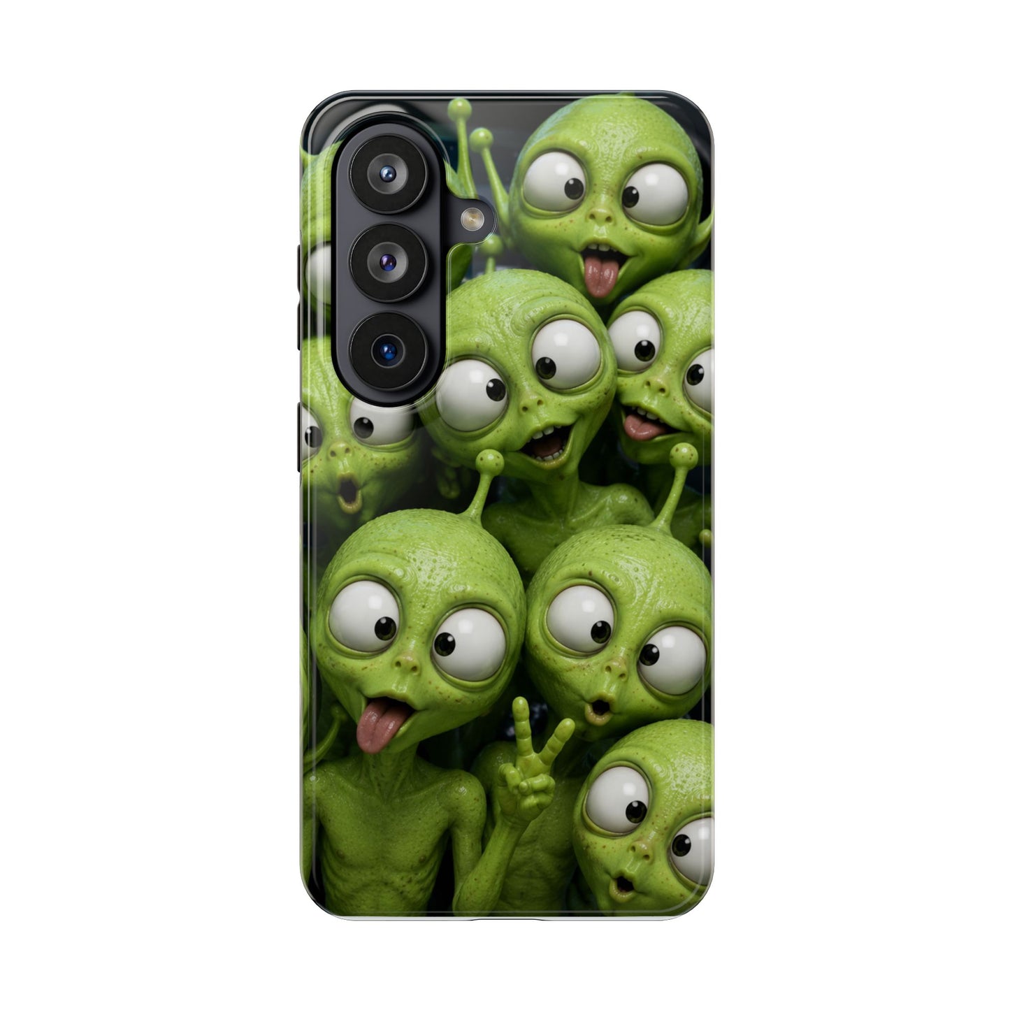 Alien Selfie Tough Phone Case — Cute Green Cartoon Aliens Protective Cover