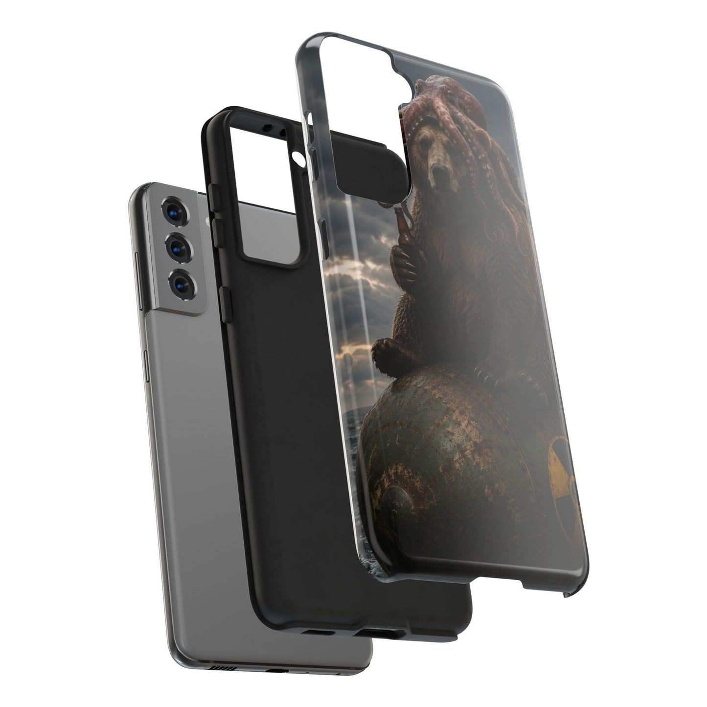Tough Phone Case — Post‑Apocalyptic Bear with Octopus Helmet on Nuclear Bomb