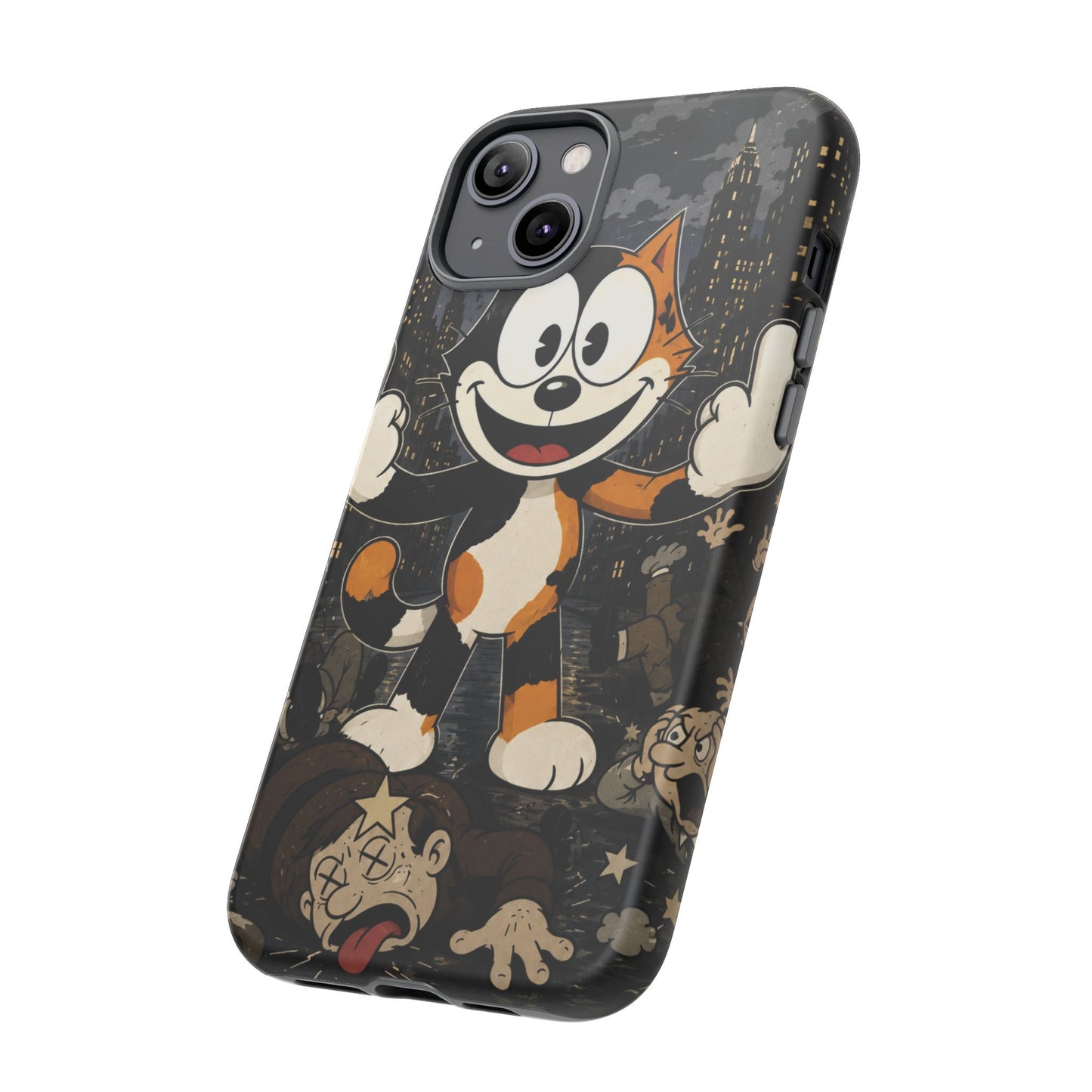 Vintage Cartoon Cat Phone Case — Edgy Felix-Style Illustration