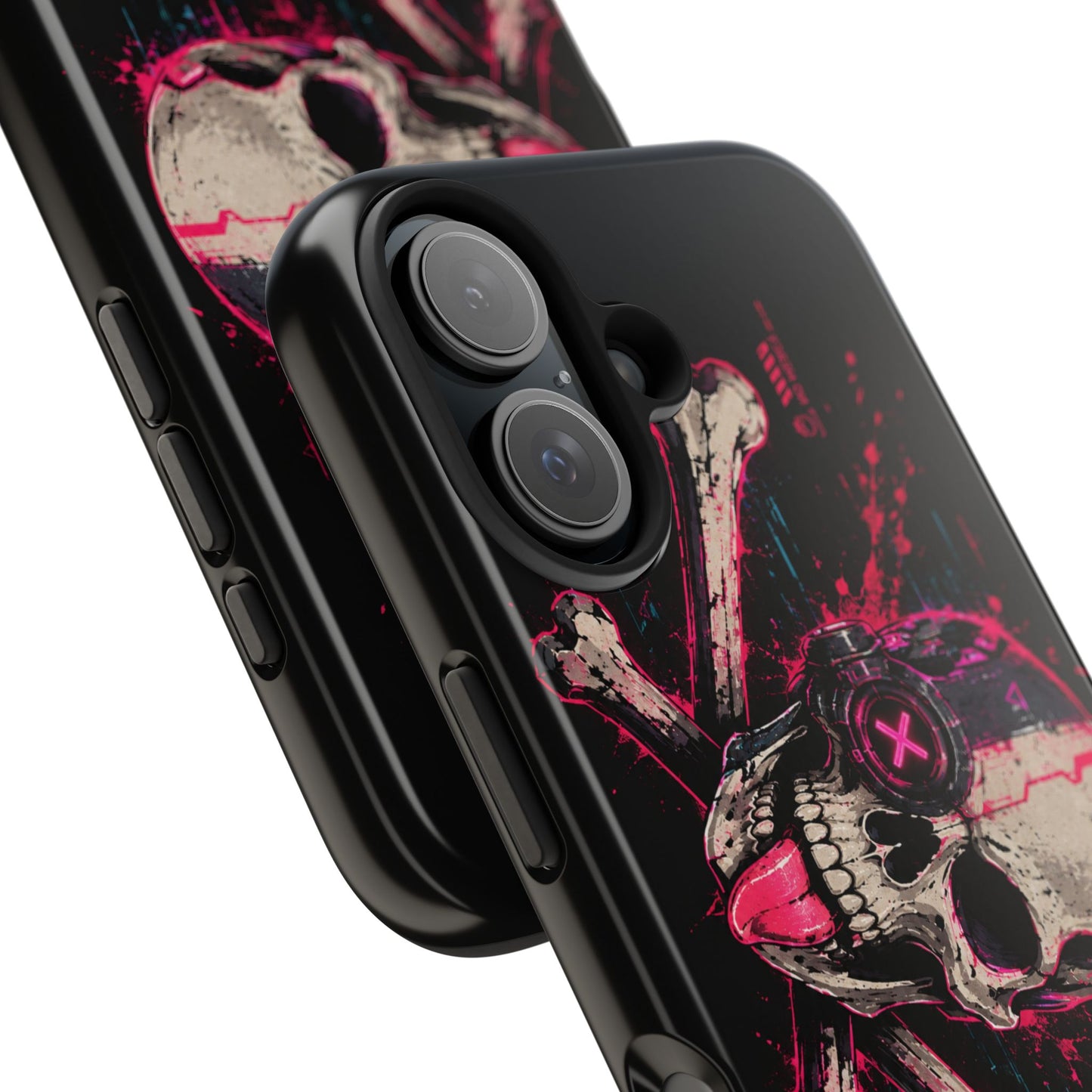 Skull & Crossbones Tough Phone Case — Neon Cyberpunk Skull Design
