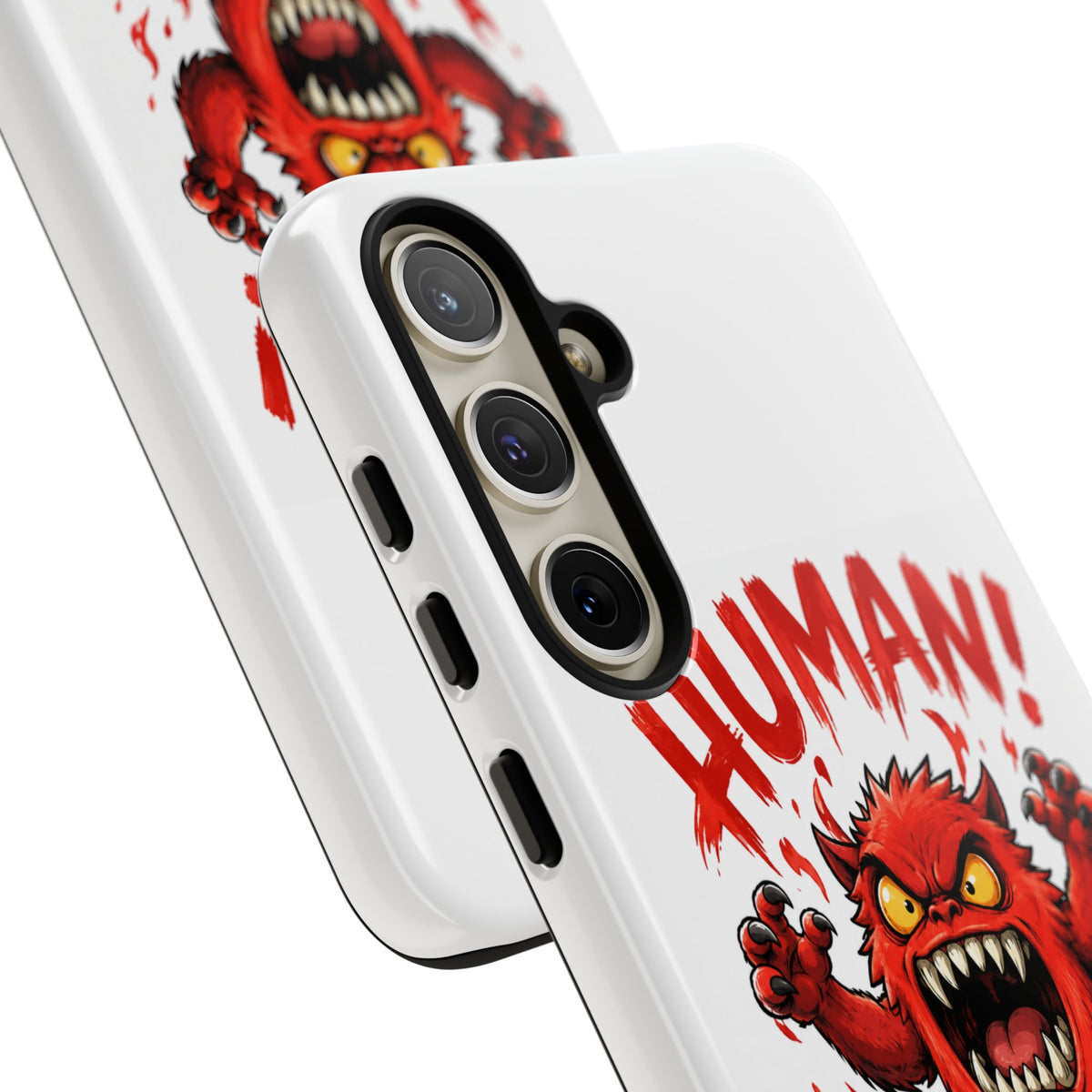 Angry Monster "HUMAN!" Phone Case — Cute Fiery Creature iPhone Cover