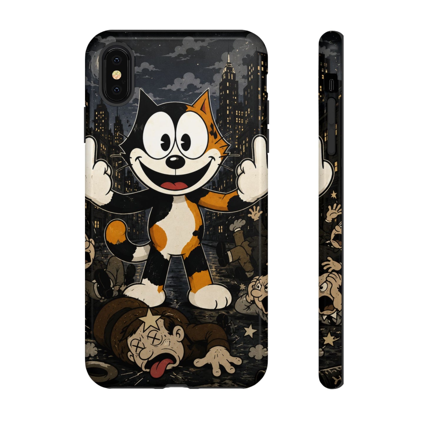 Vintage Cartoon Cat Phone Case — Edgy Felix-Style Illustration