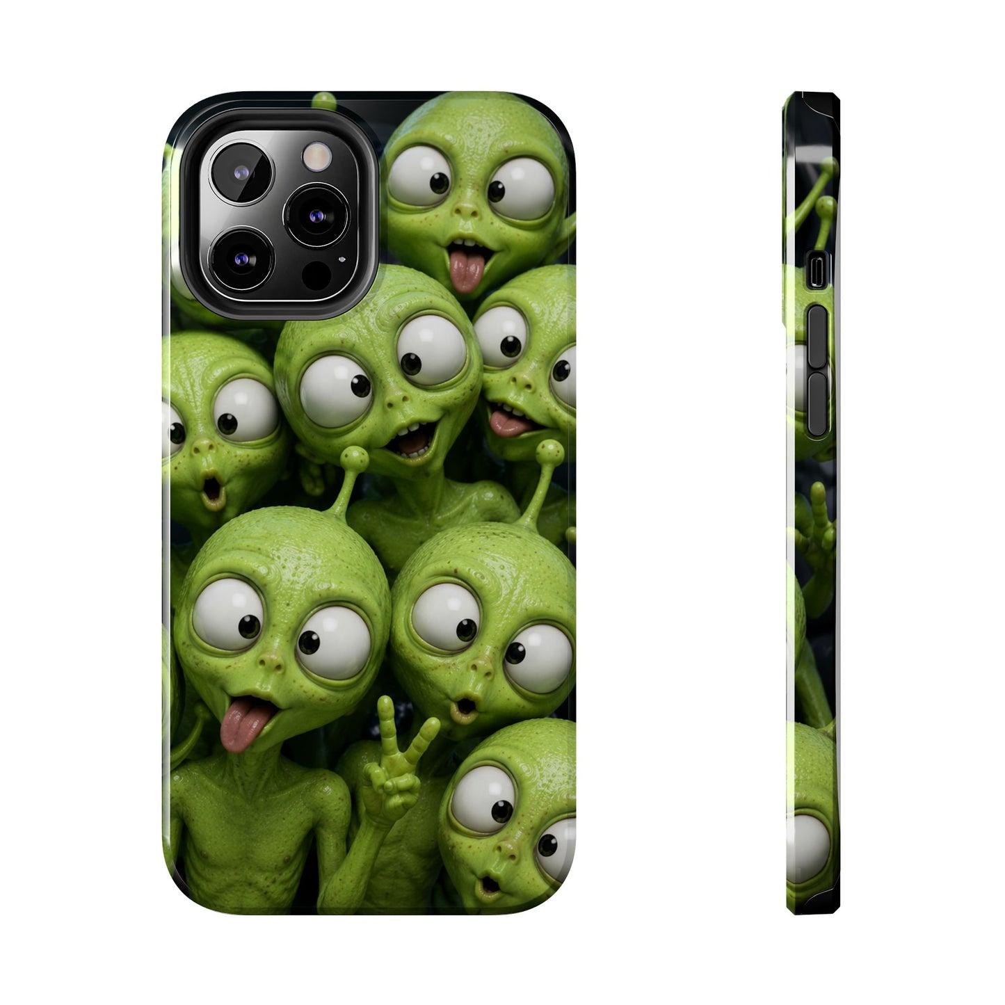 Alien Selfie Tough Phone Case — Cute Green Cartoon Aliens Protective Cover