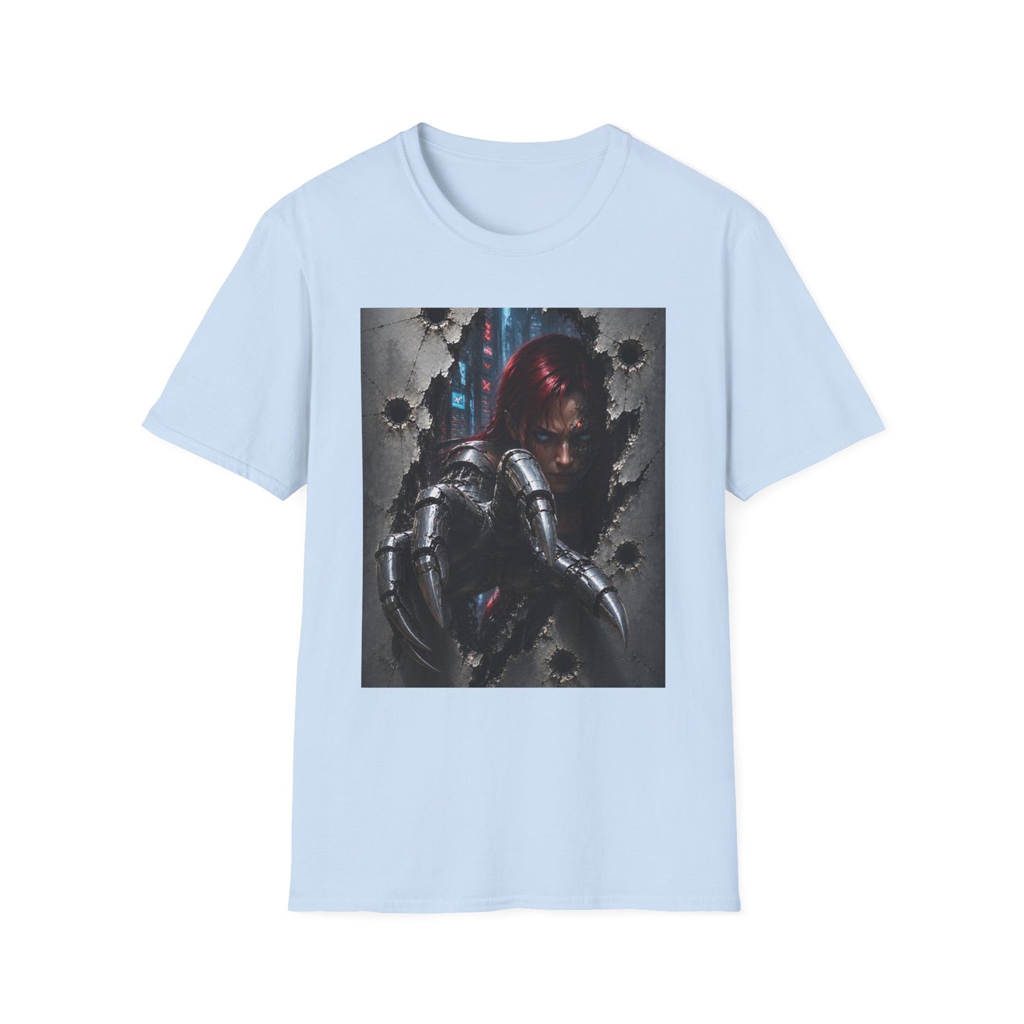Cyberpunk Warrior Graphic T-Shirt — Red-Haired Brawler Design