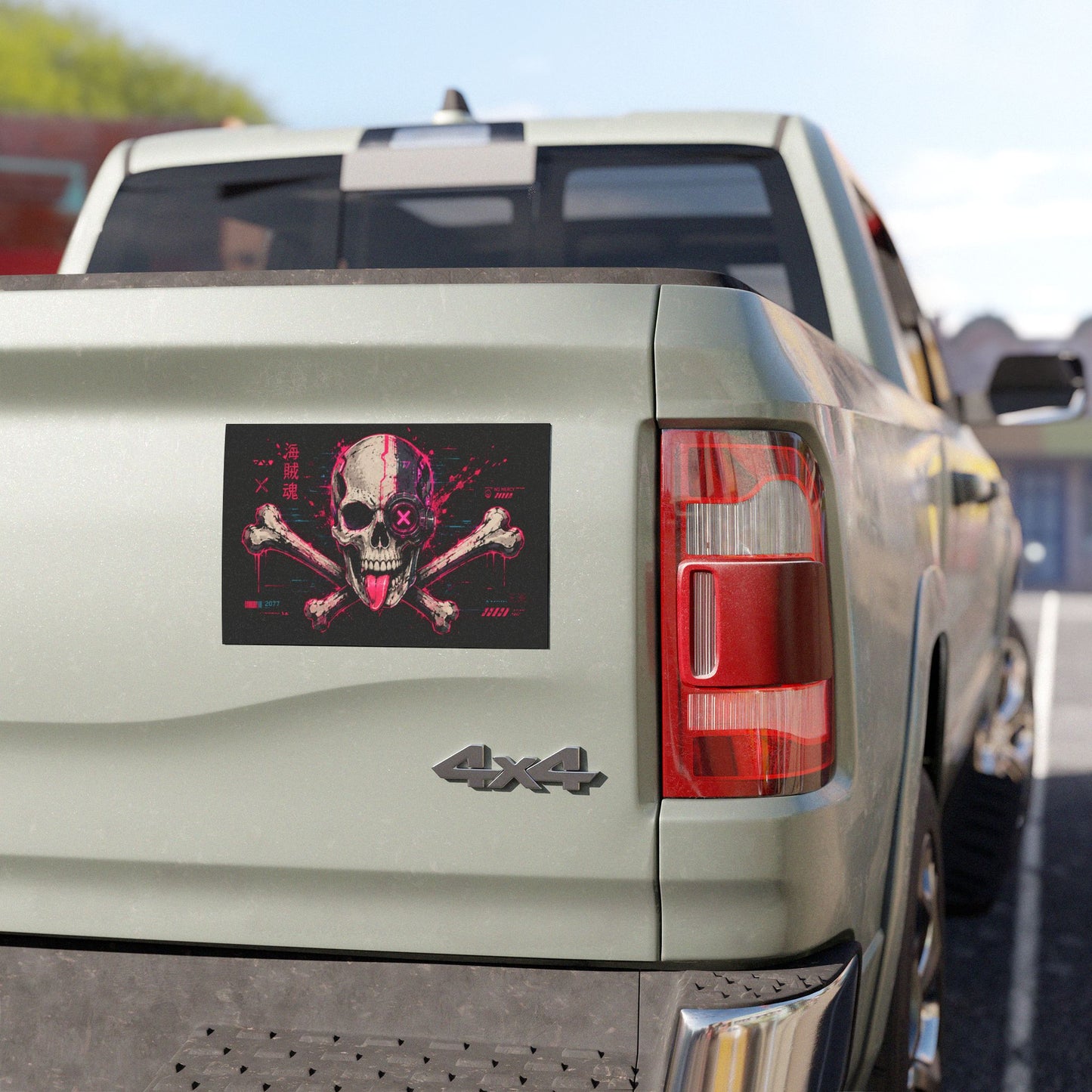 Skull Crossbones Car Magnet — Neon Cyberpunk Pirate Graphic