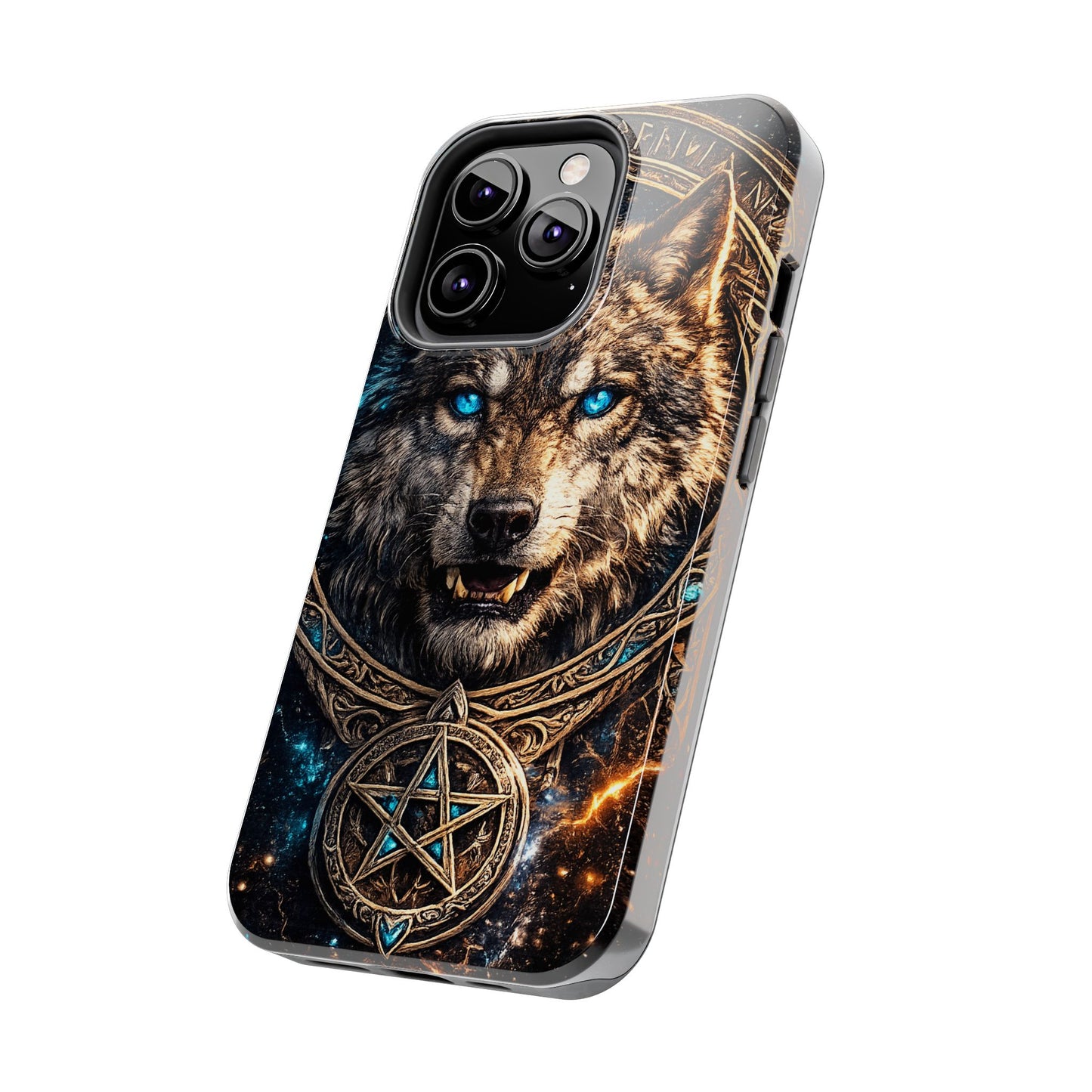 Wolf Pentagram Phone Case - Rugged Mystic Phone Cover with Glowing Blue Eyes