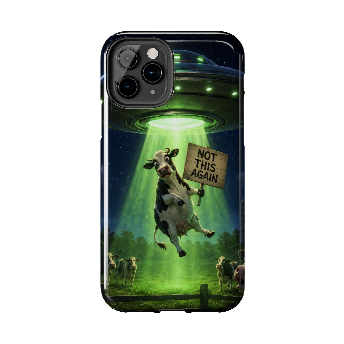 Phone Case — Funny Alien Abduction Cow Design ("Not This Again")