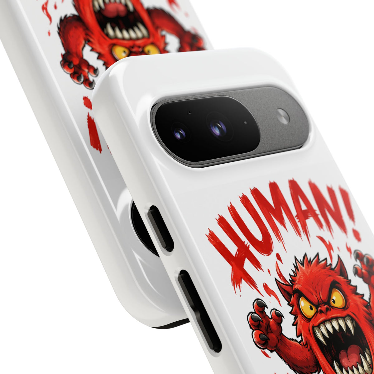 Angry Monster "HUMAN!" Phone Case — Cute Fiery Creature iPhone Cover