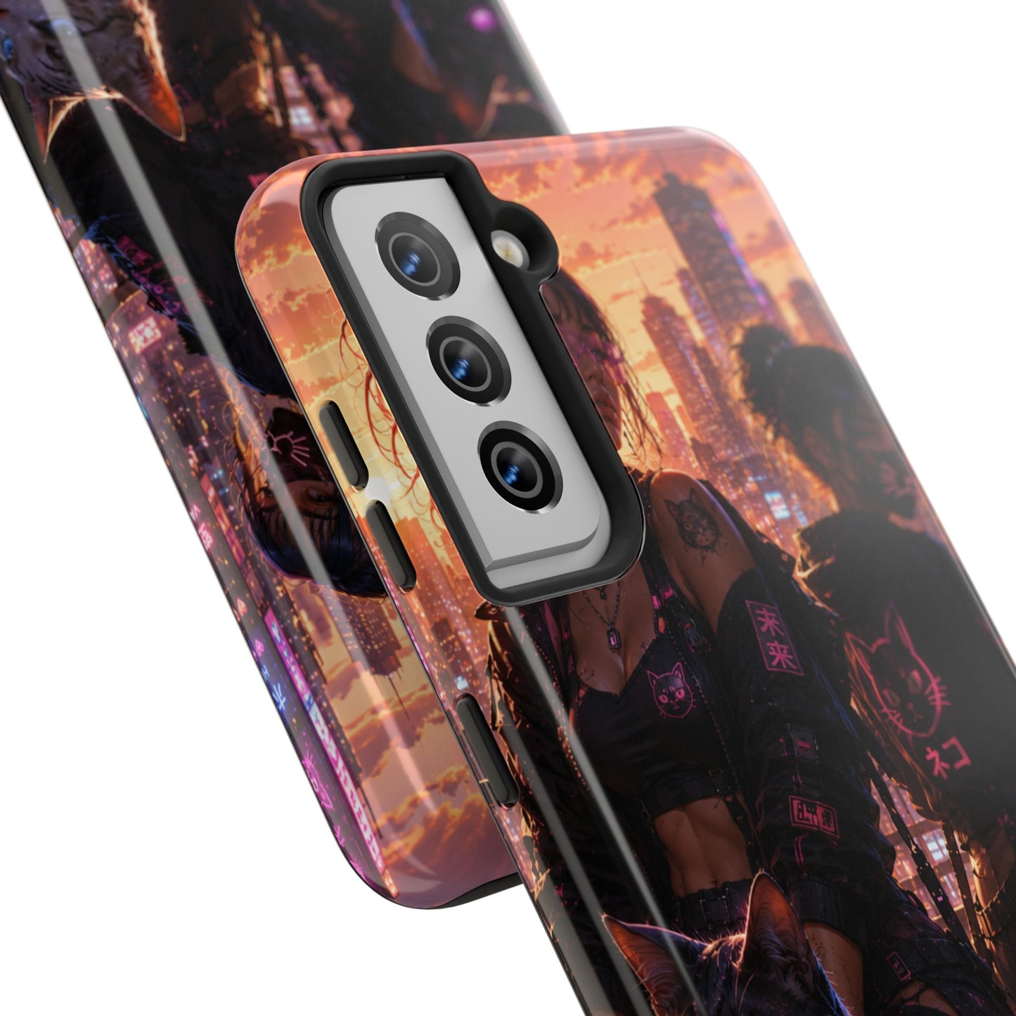 Cyberpunk Pack: Tough Phone Case with Neon Panther & City Sunset