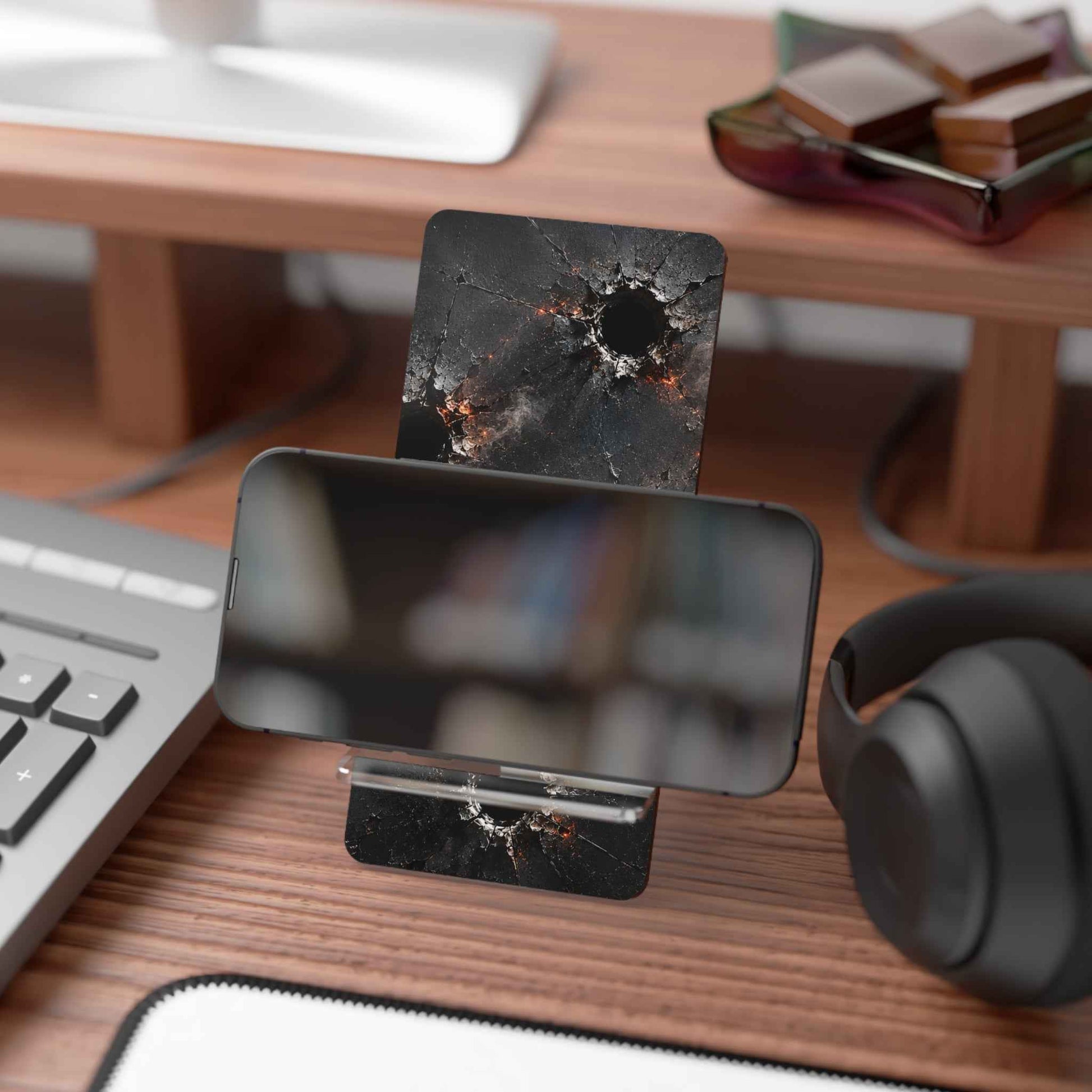 Phone Stand — Bullet Hole Grunge Metal Design Acrylic Mobile Display Stand