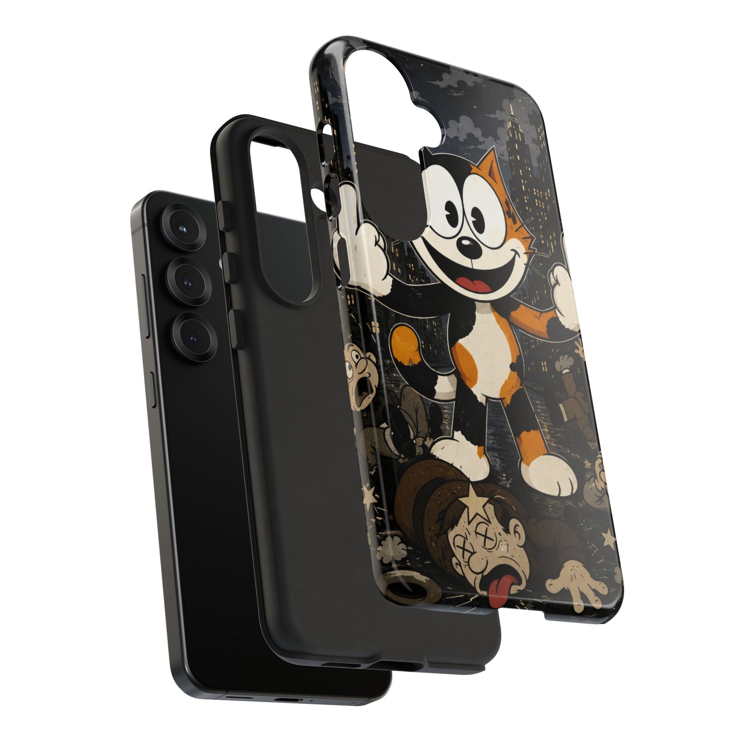Vintage Cartoon Cat Phone Case — Edgy Felix-Style Illustration