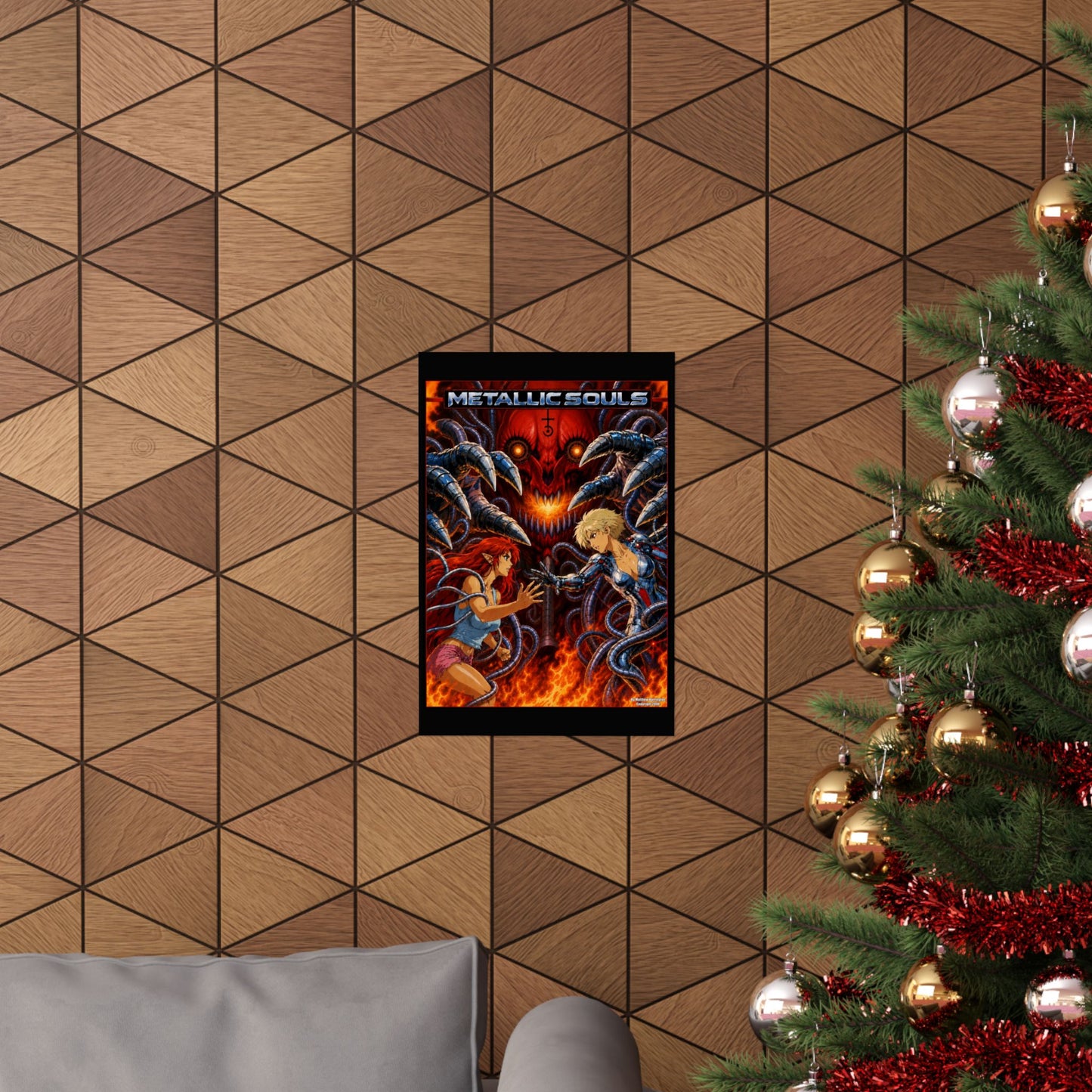 Metallic Souls Anime Poster — Matte Vertical Sci‑Fi Horror Art Print