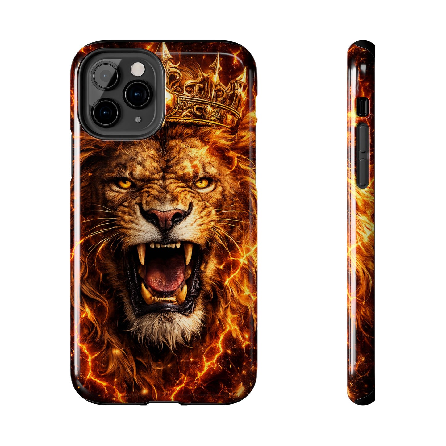 Fiery Lion King Tough Phone Case — Protective iPhone Case with Roaring Crown Design