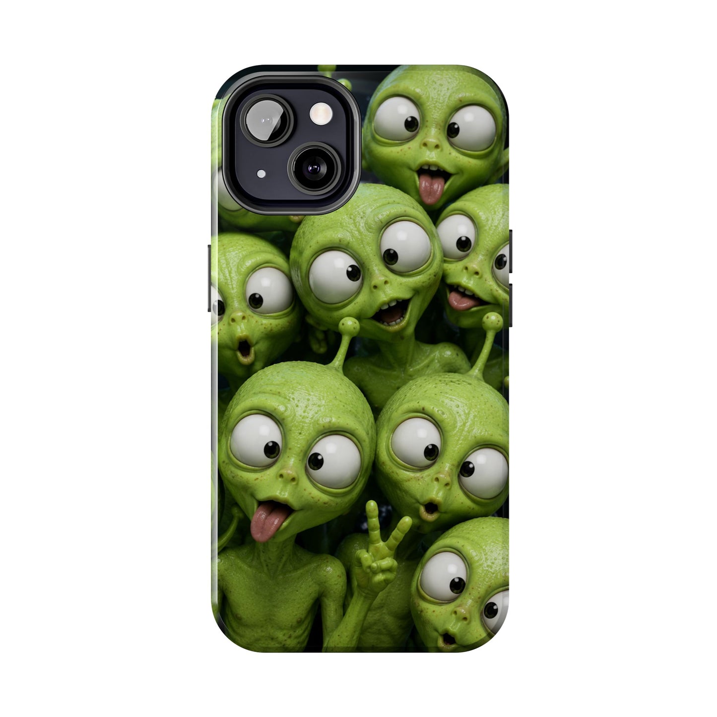 Alien Selfie Tough Phone Case — Cute Green Cartoon Aliens Protective Cover