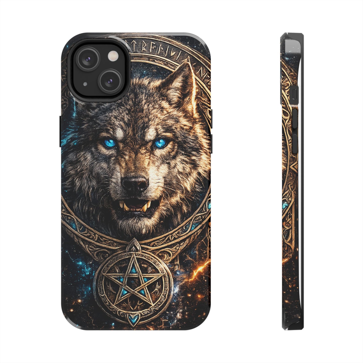 Wolf Pentagram Phone Case - Rugged Mystic Phone Cover with Glowing Blue Eyes