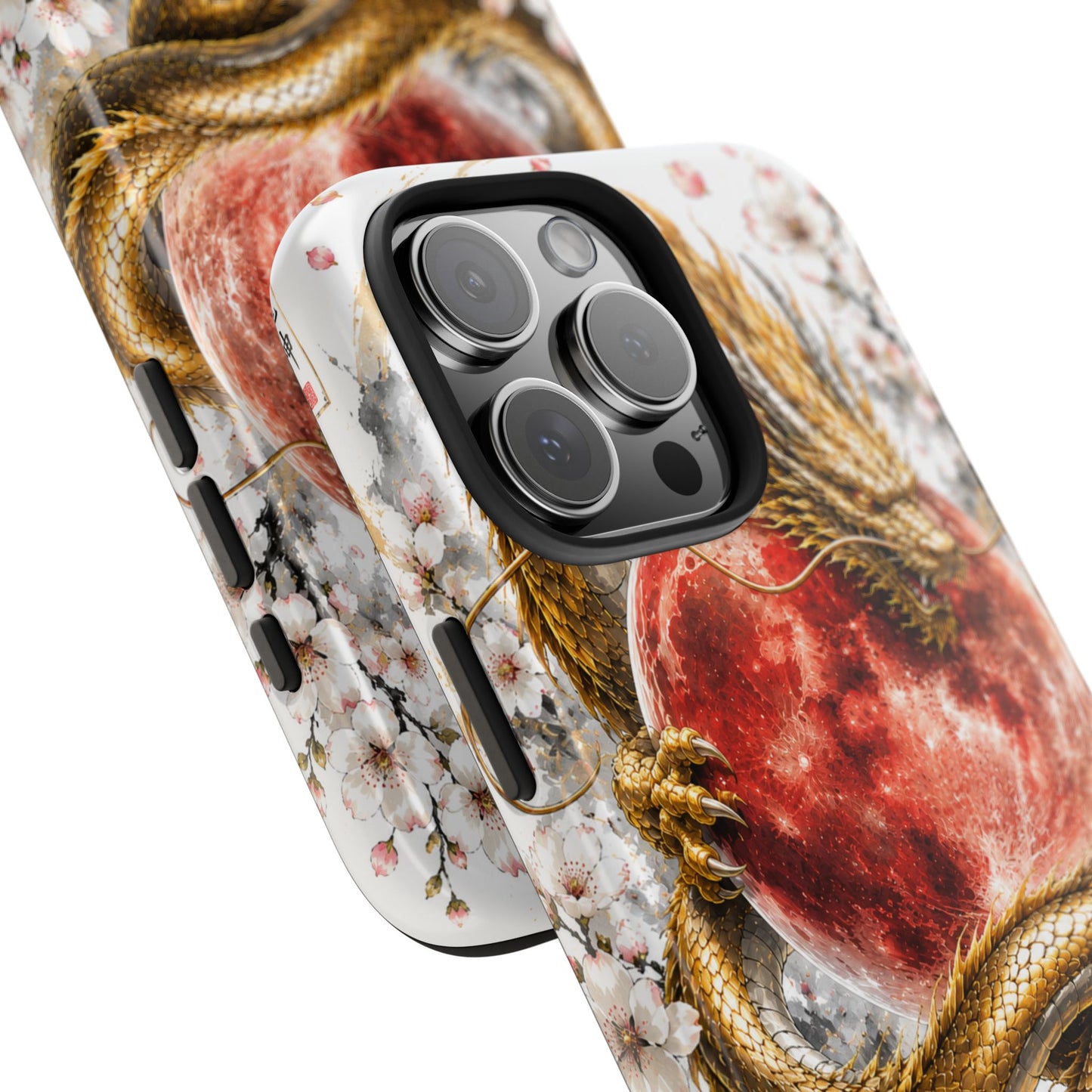 Golden Dragon Phone Case — Red Moon & Cherry Blossom Tough Phone Case