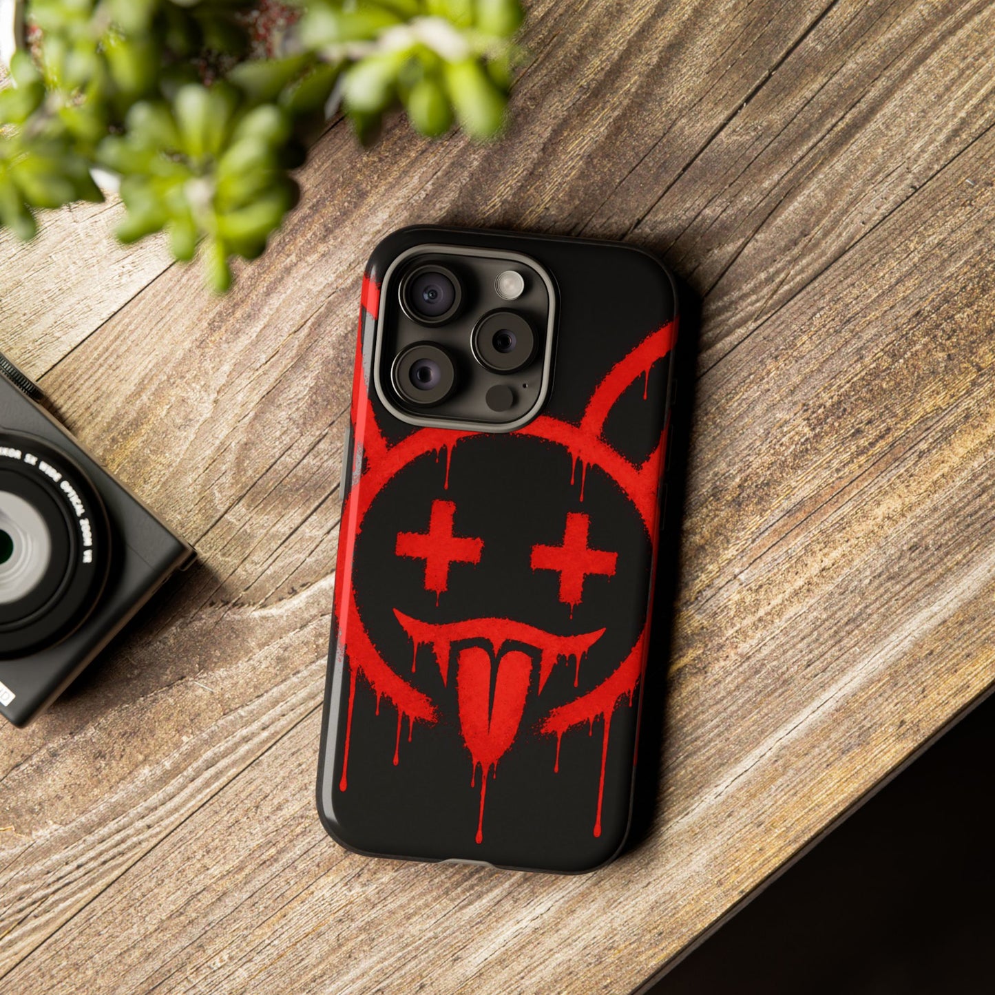 Phone Case - Metallic Souls Red Drip Smiley Graffiti Design